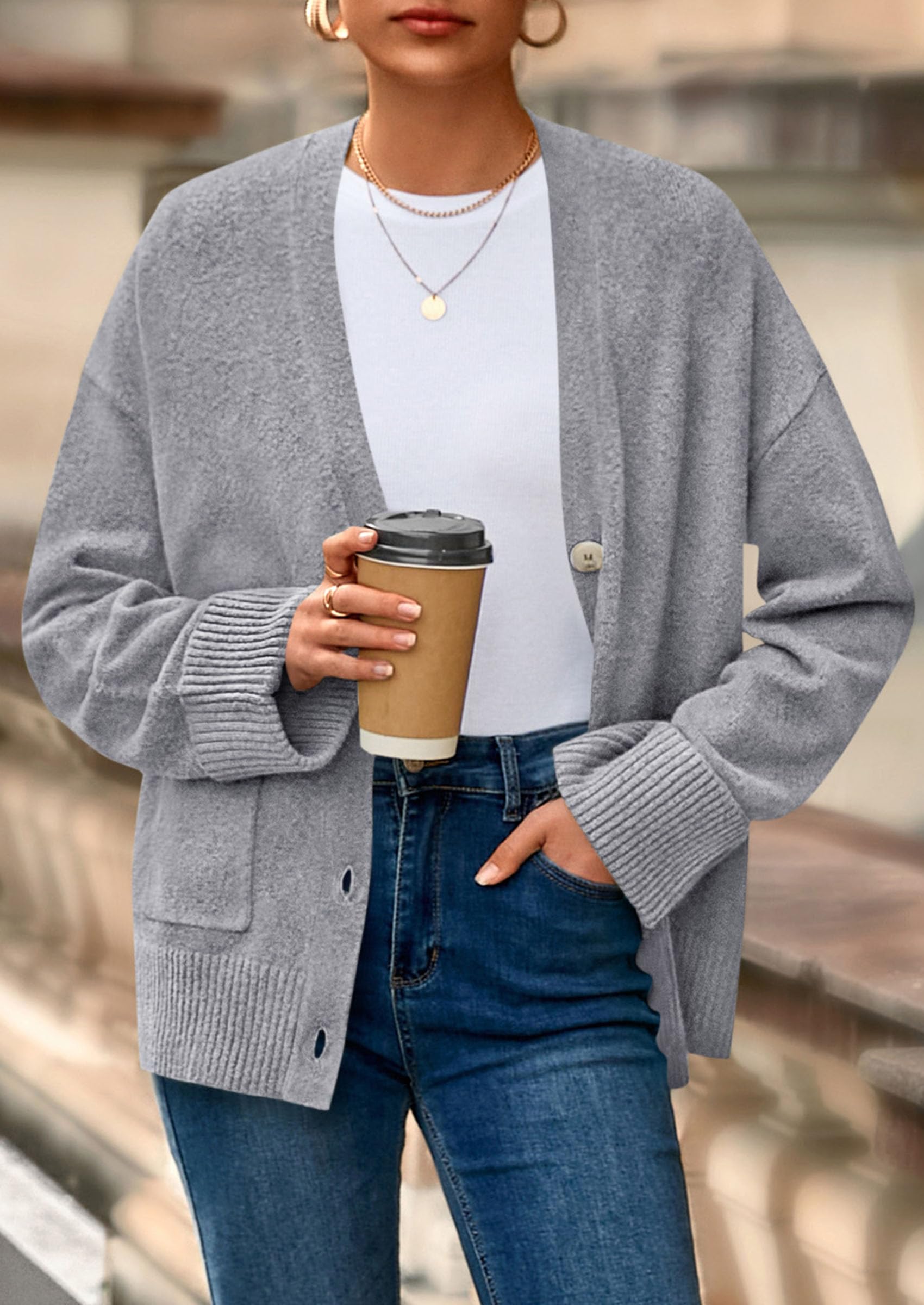 Women's Winter Oversized Cardigan Sweaters (Grey,S)