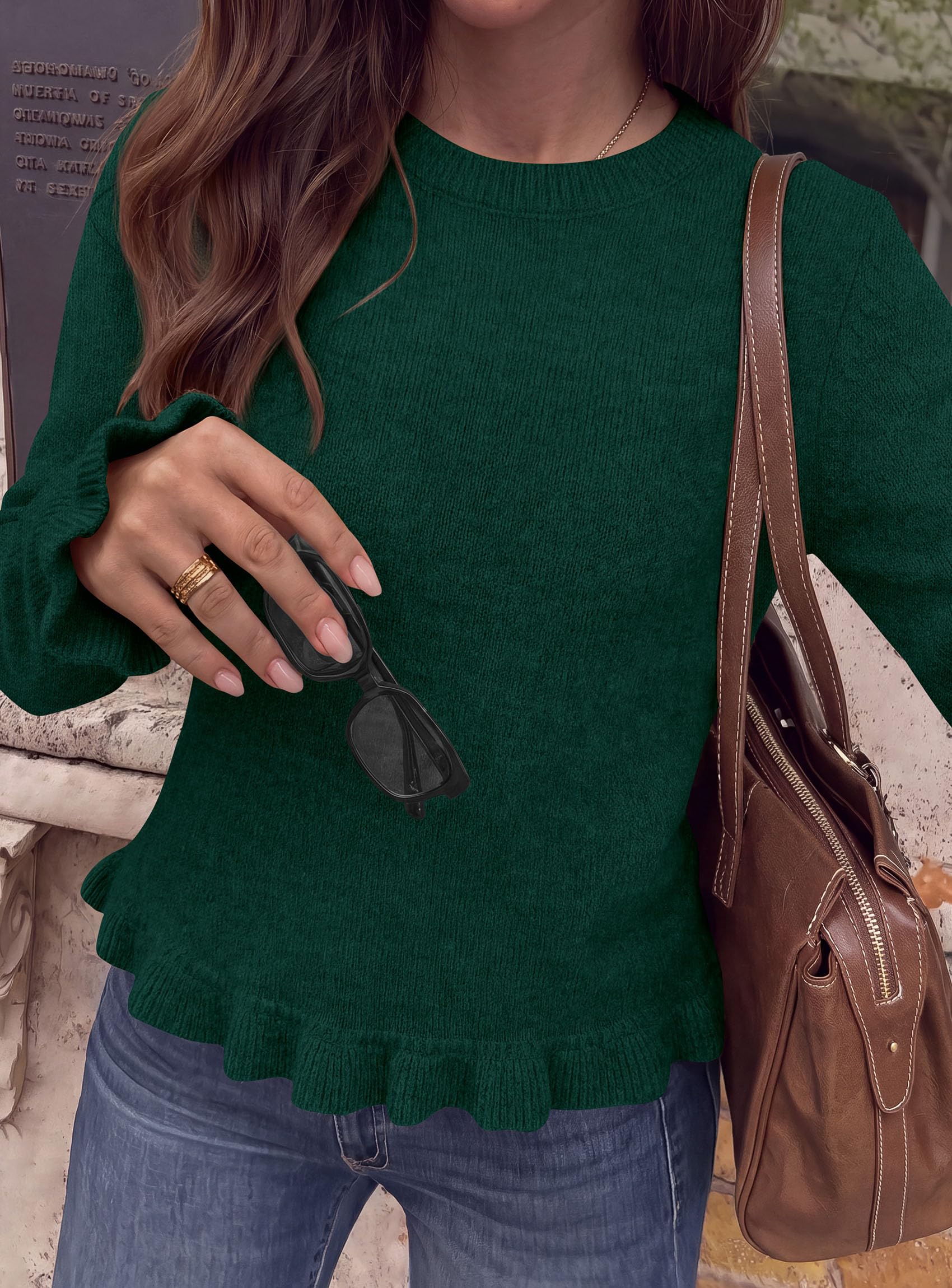 Women's Ruffle Sweaters Fall Fashion Cozy Knit Pullover