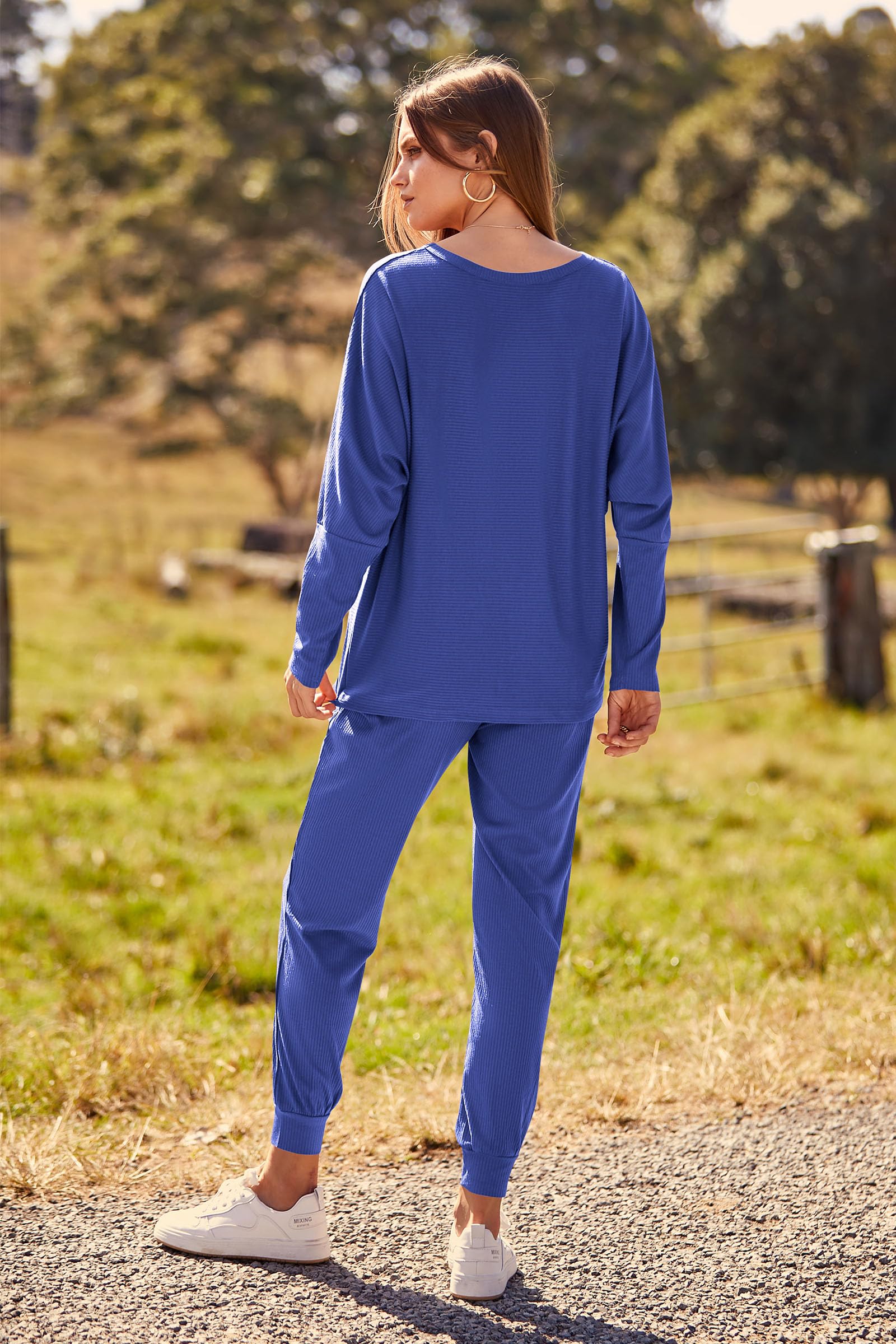 Women's 2 Piece Fall Outfits Matching Ribbed Knit Lounge Sets