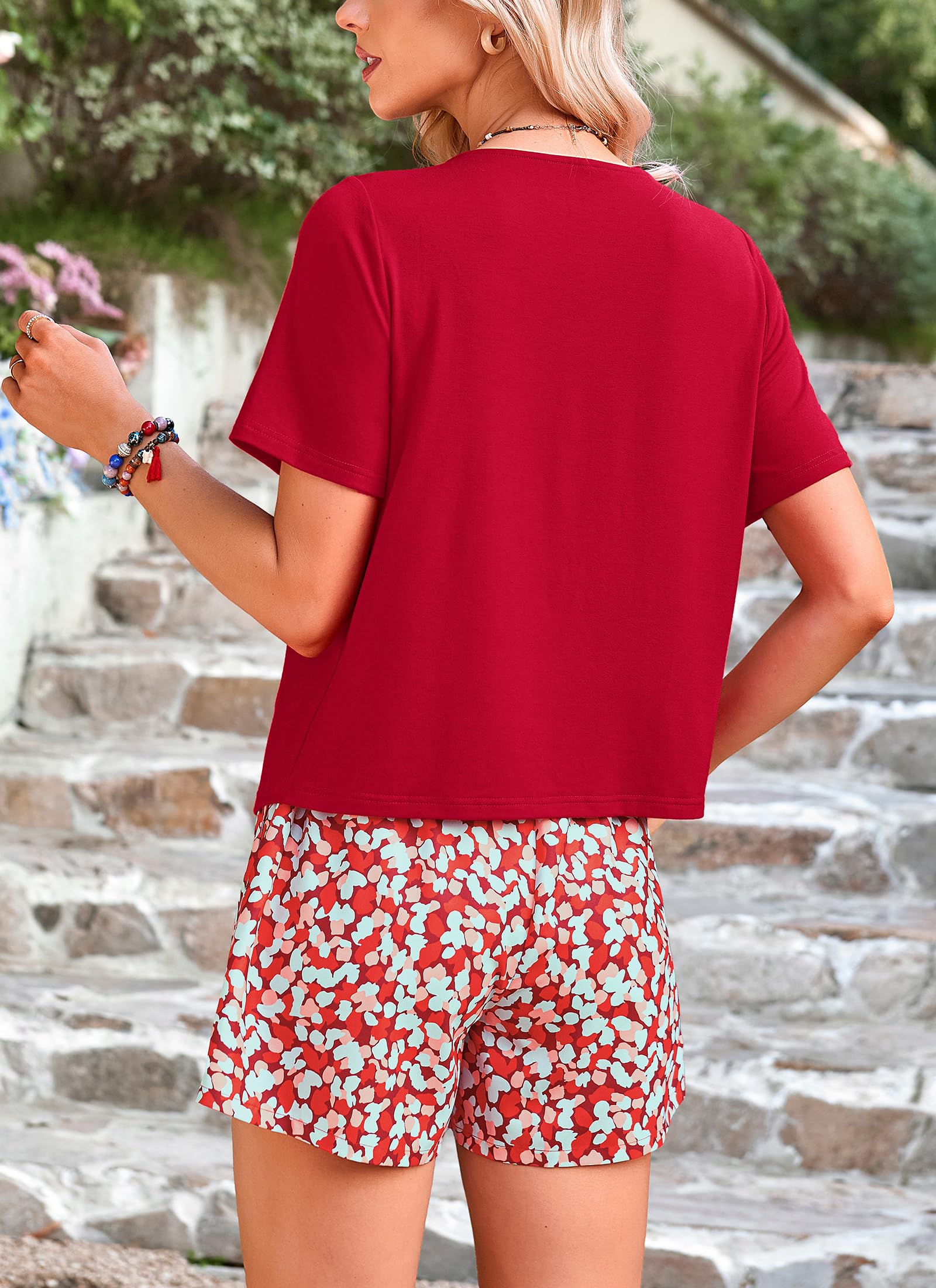 Women's Summer 2 Piece Outfits Short Sets Red,Small