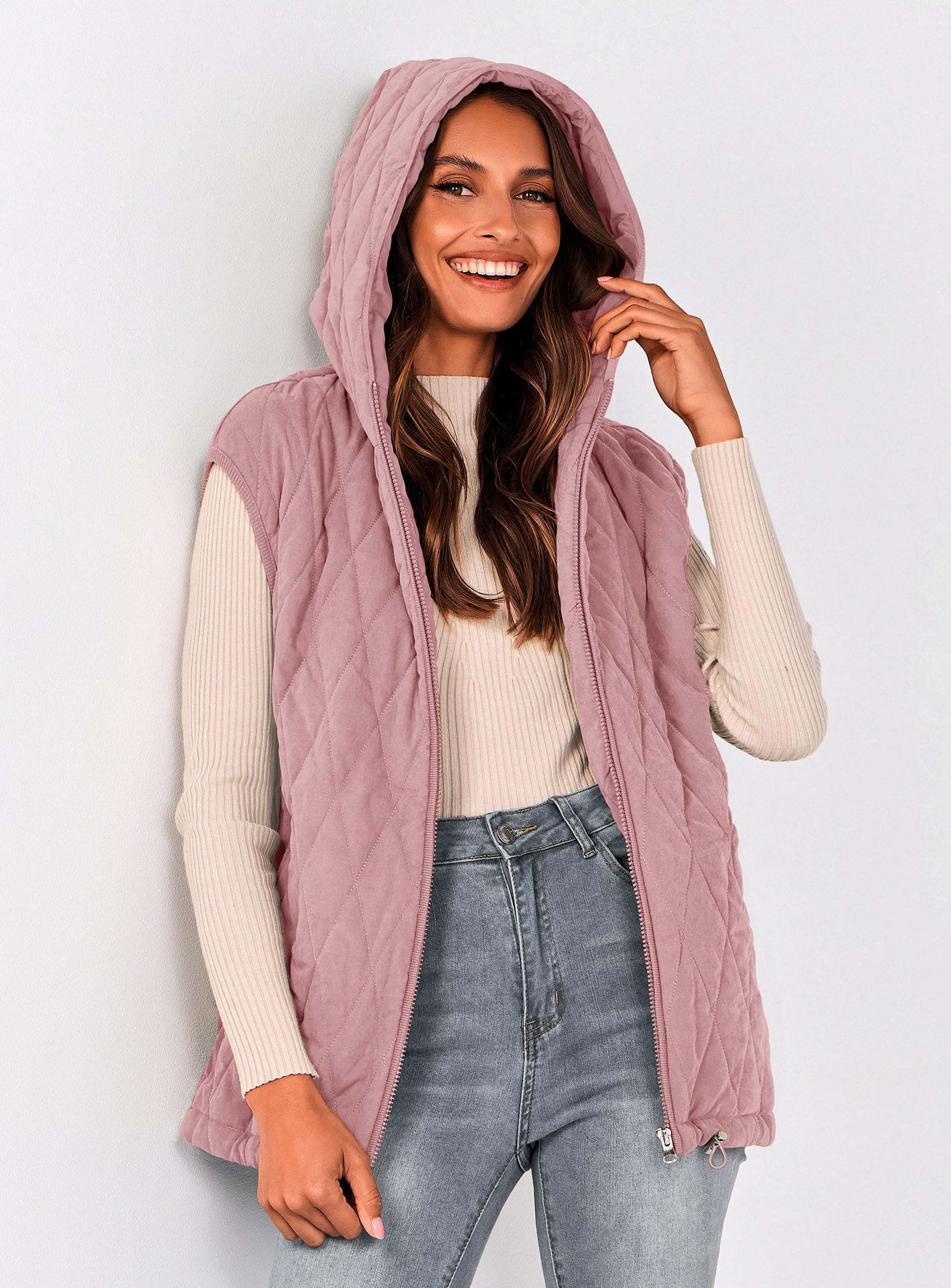 Women's Fall Fashion Vest Zip Up Jacket(Pink,Small)