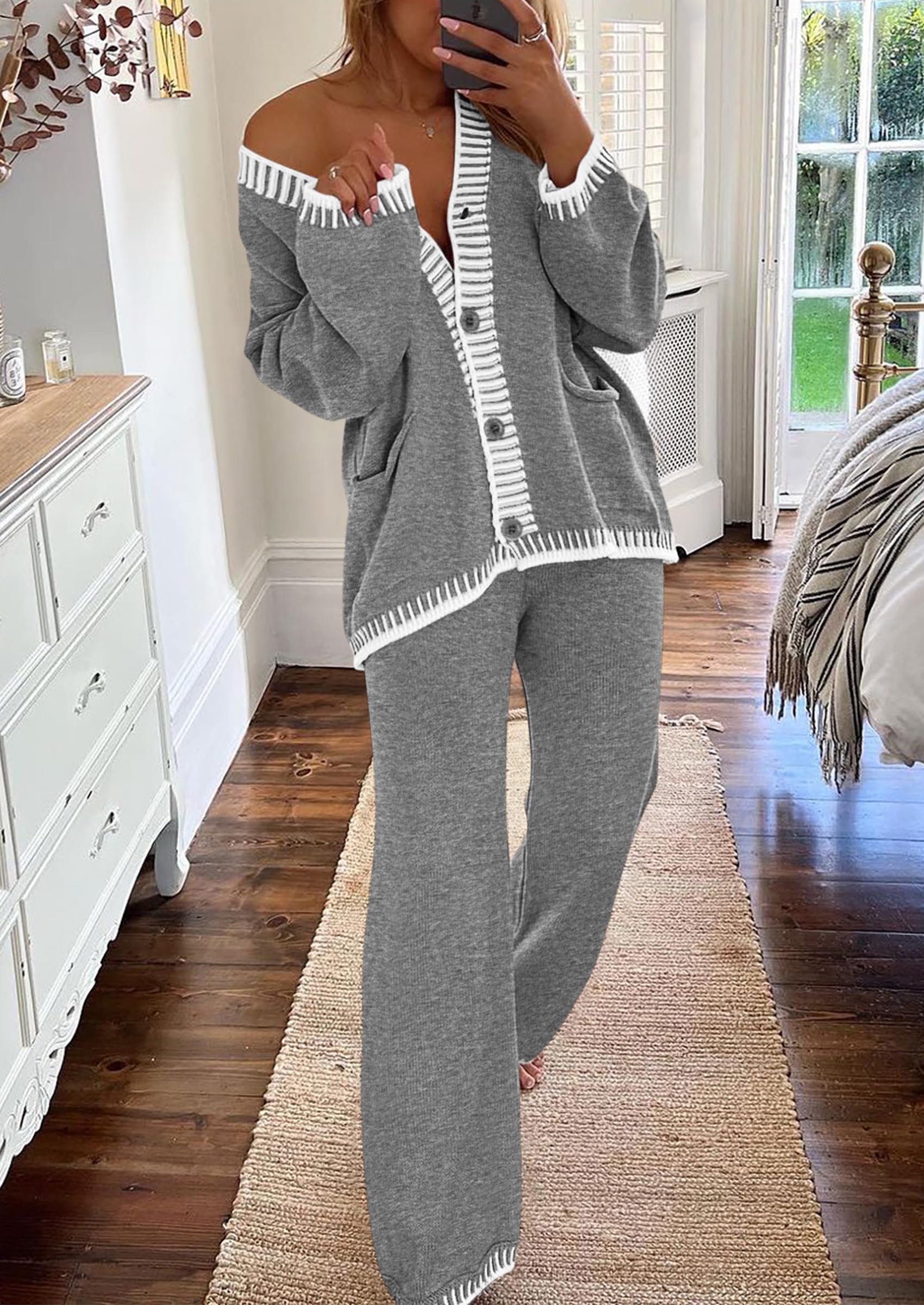 Women's Fall 2 Piece Matching Cozy Knit Sweater Lounge Sets