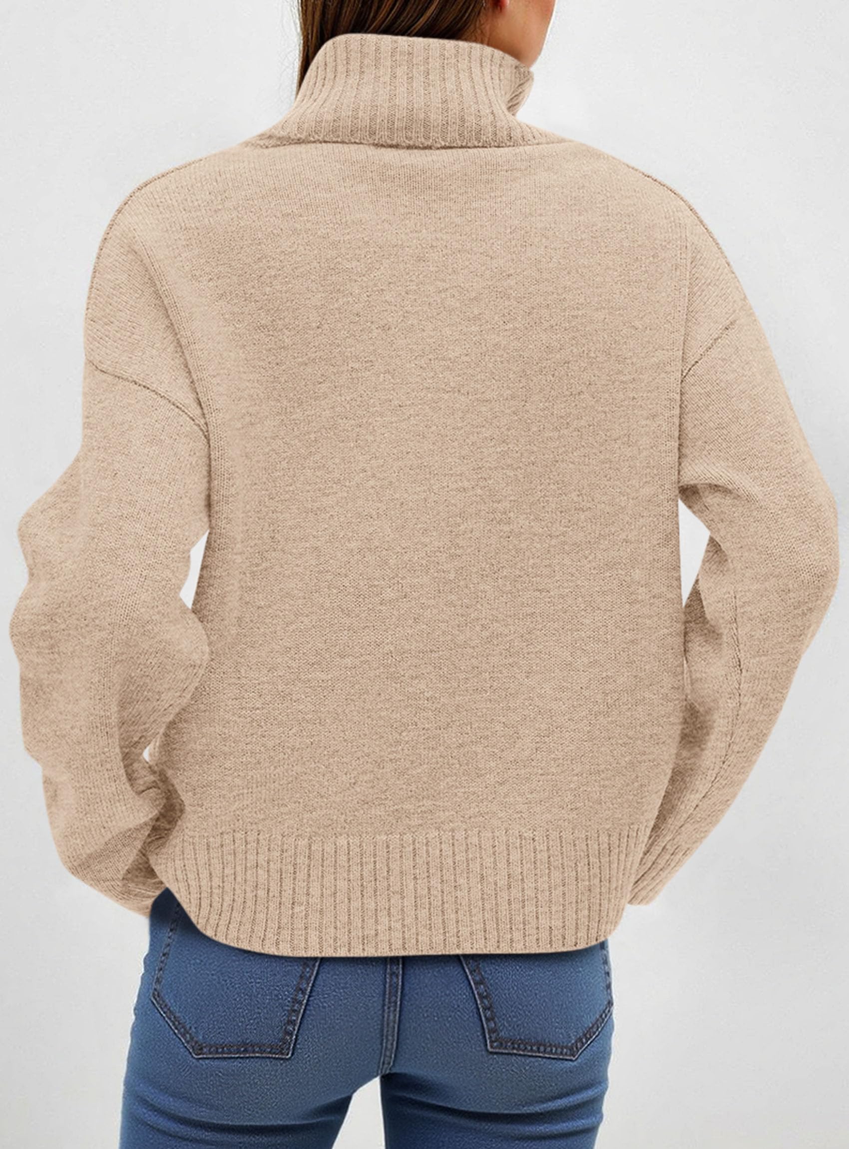 Womens Turtleneck Long Sleeve Knit Sweater,Khaki,M