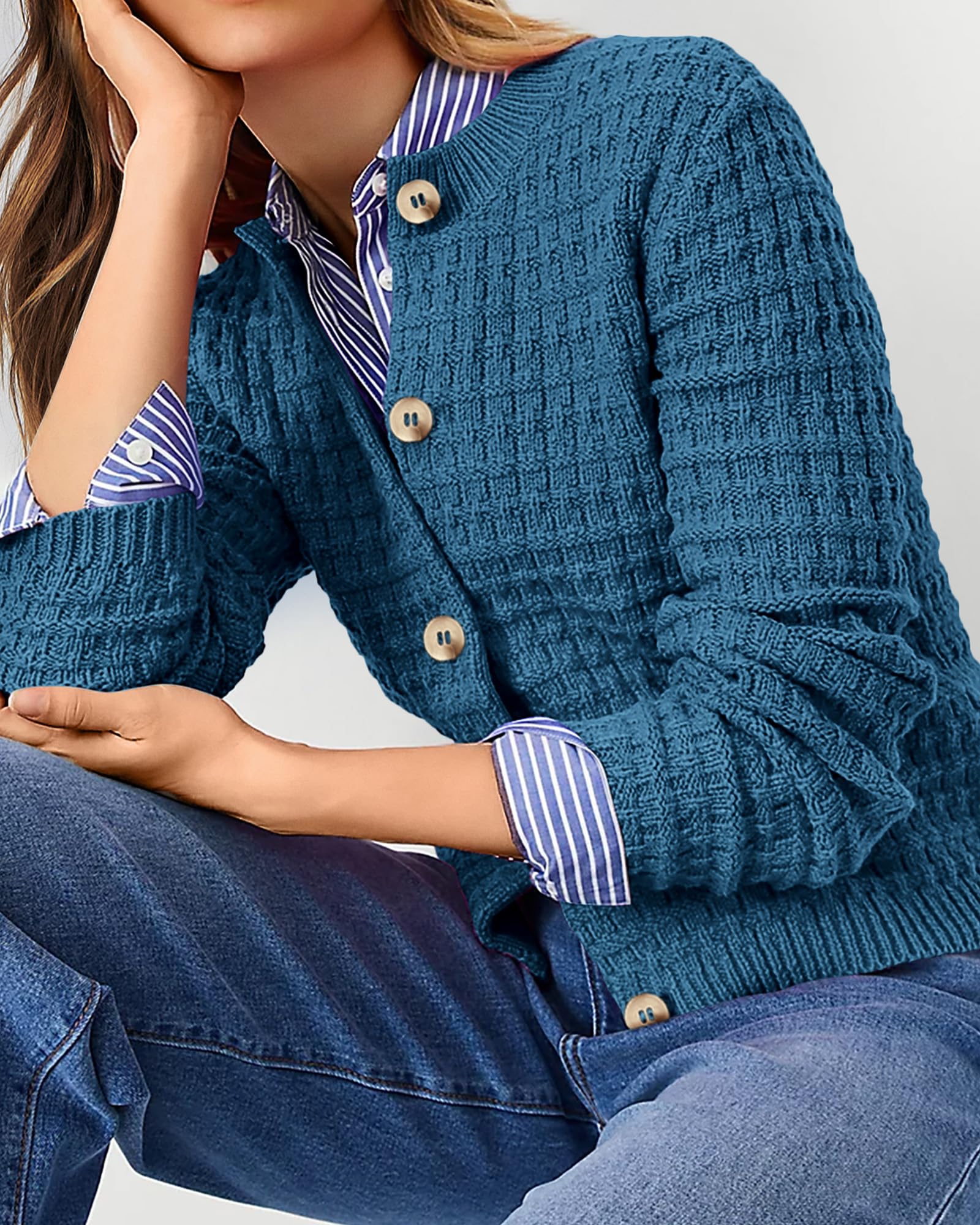 Women's Fall Lightweight Cardigan Sweaters Blue
