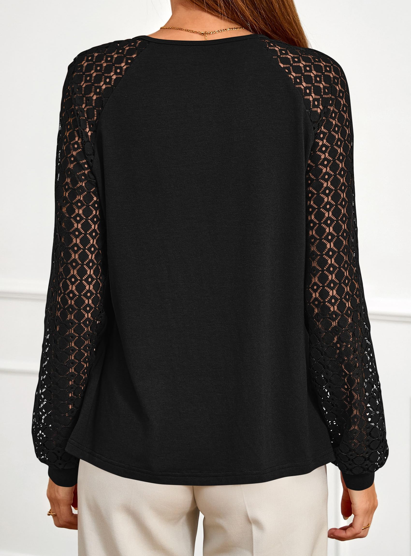 Women's Long Sleeve Shirts Fall Lace Tops,Black,S