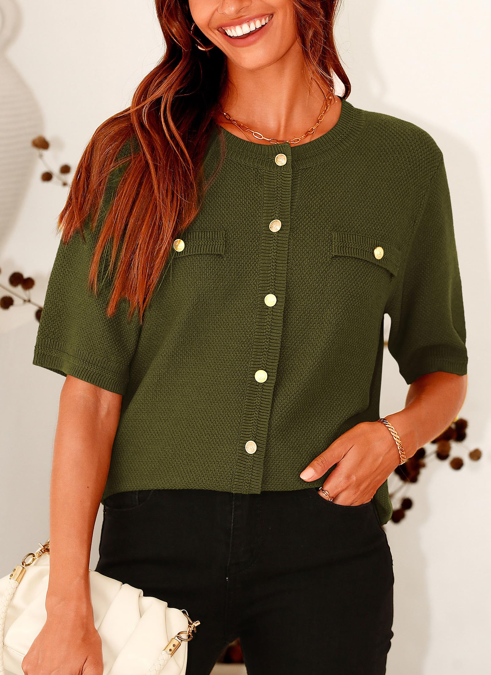 Women's Summer Casual Button Down Shirts Army Green,Small