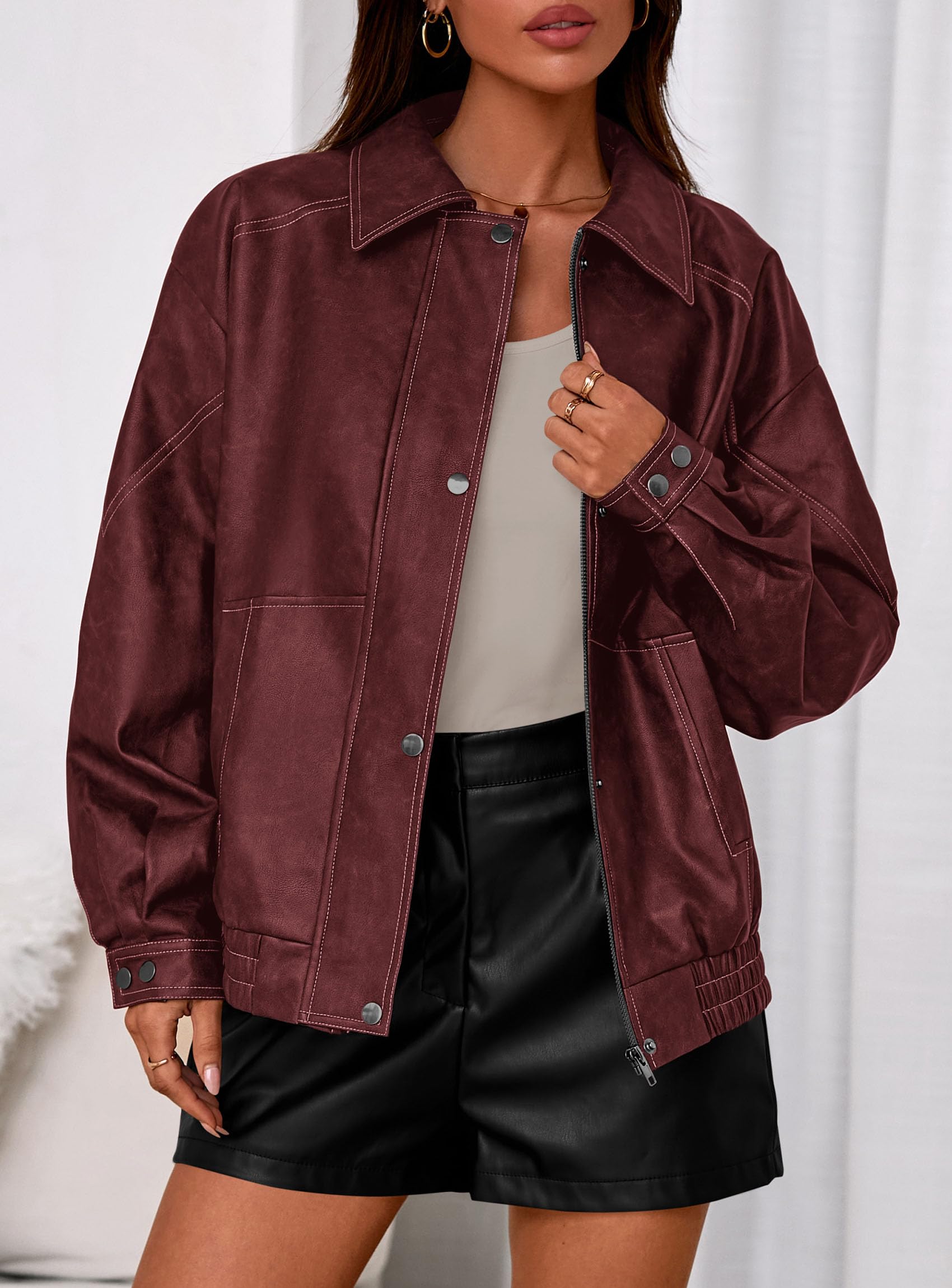 Womens Oversized Faux Leather Jacket Fall Winter Outfits