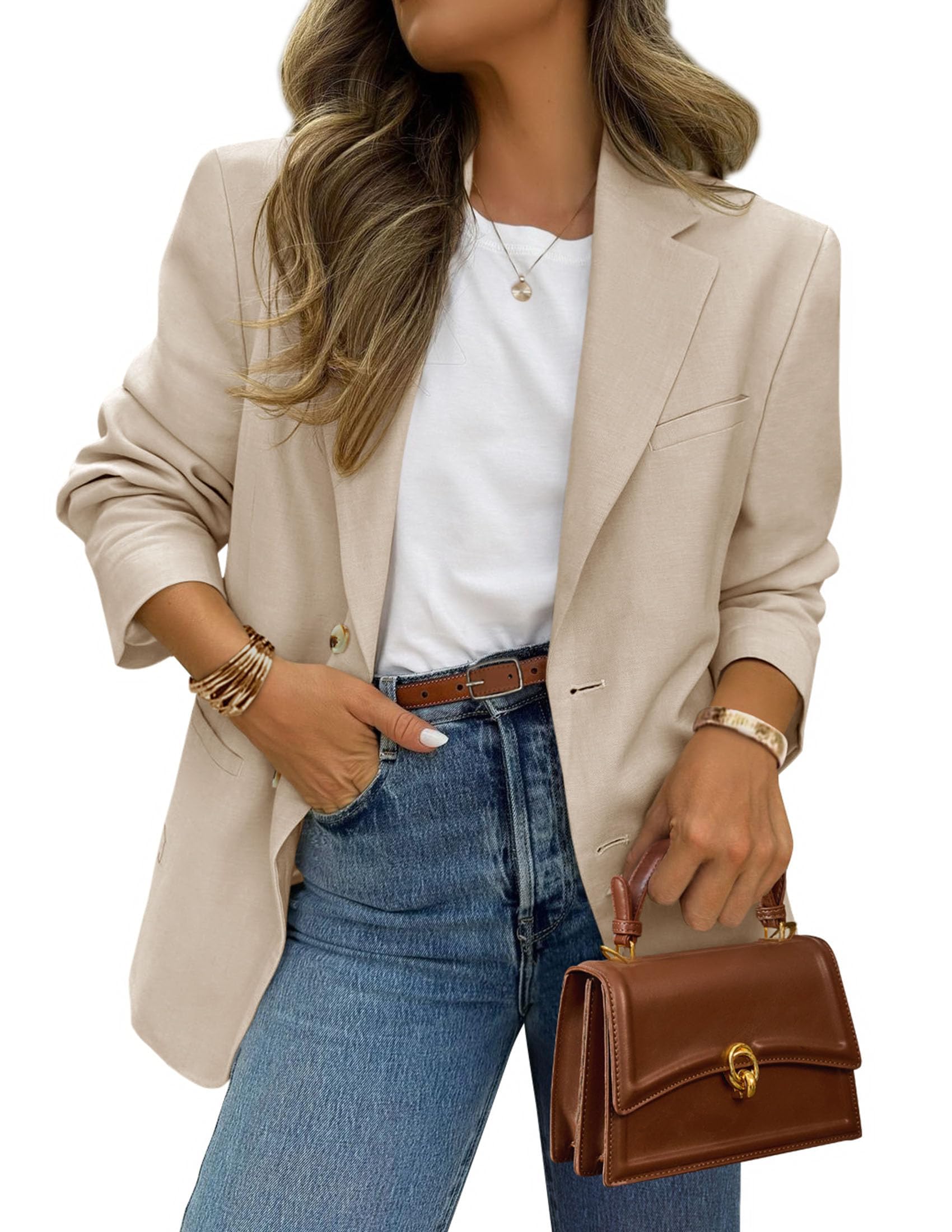 2026 Blazers for Women Business Casual,Beige Apricot,M