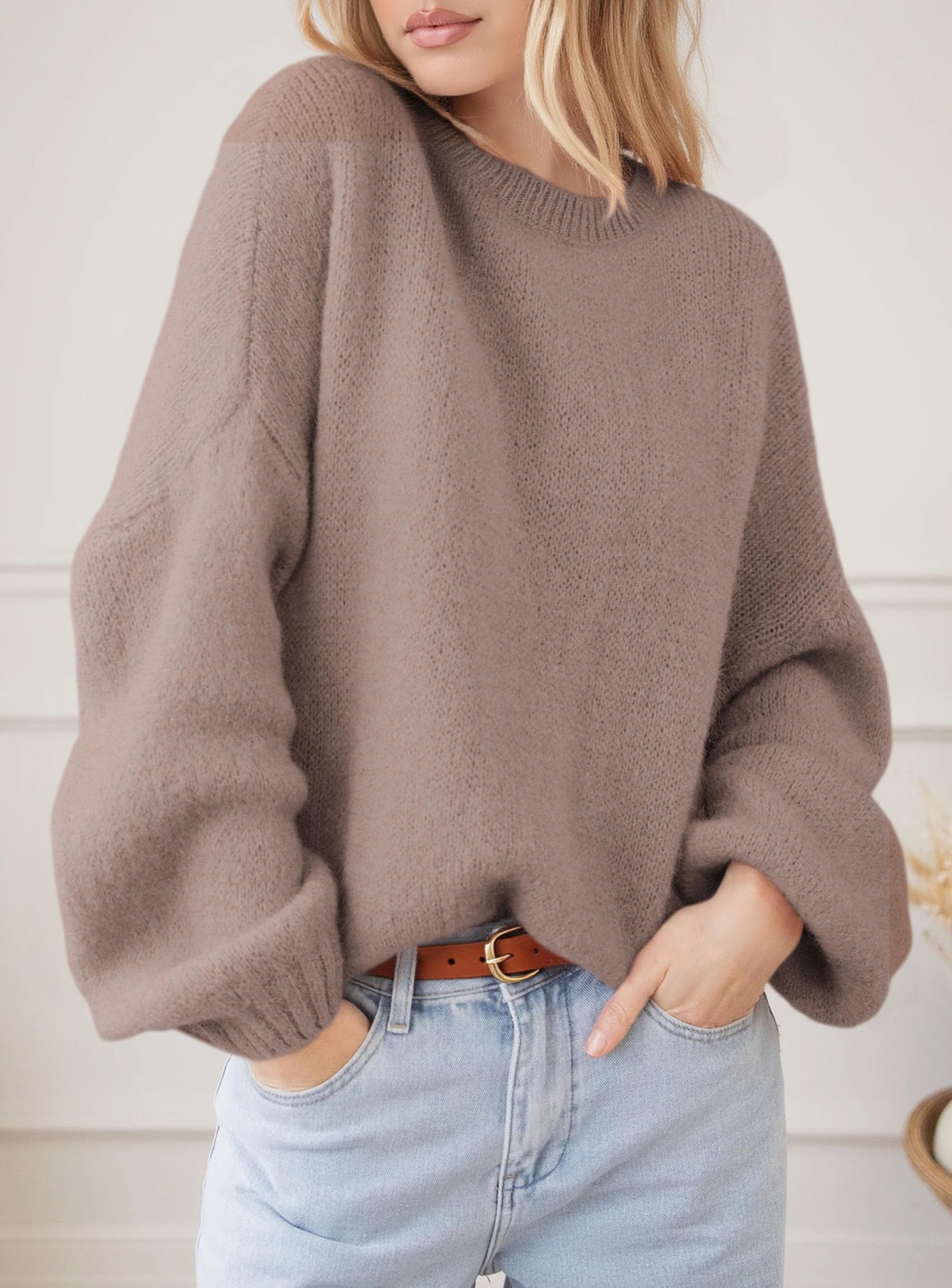 Women's Fall Oversized Holiday Sweaters (Light Coffee,S)