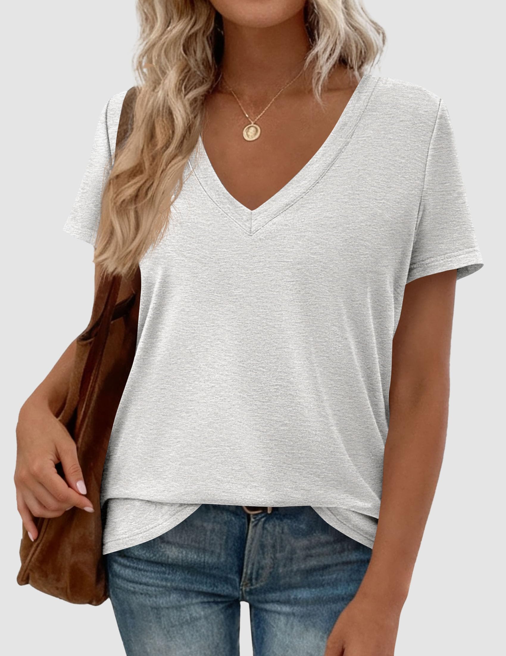 Womens Tops Short Sleeve Oversized Tshirts, Light Grey,S