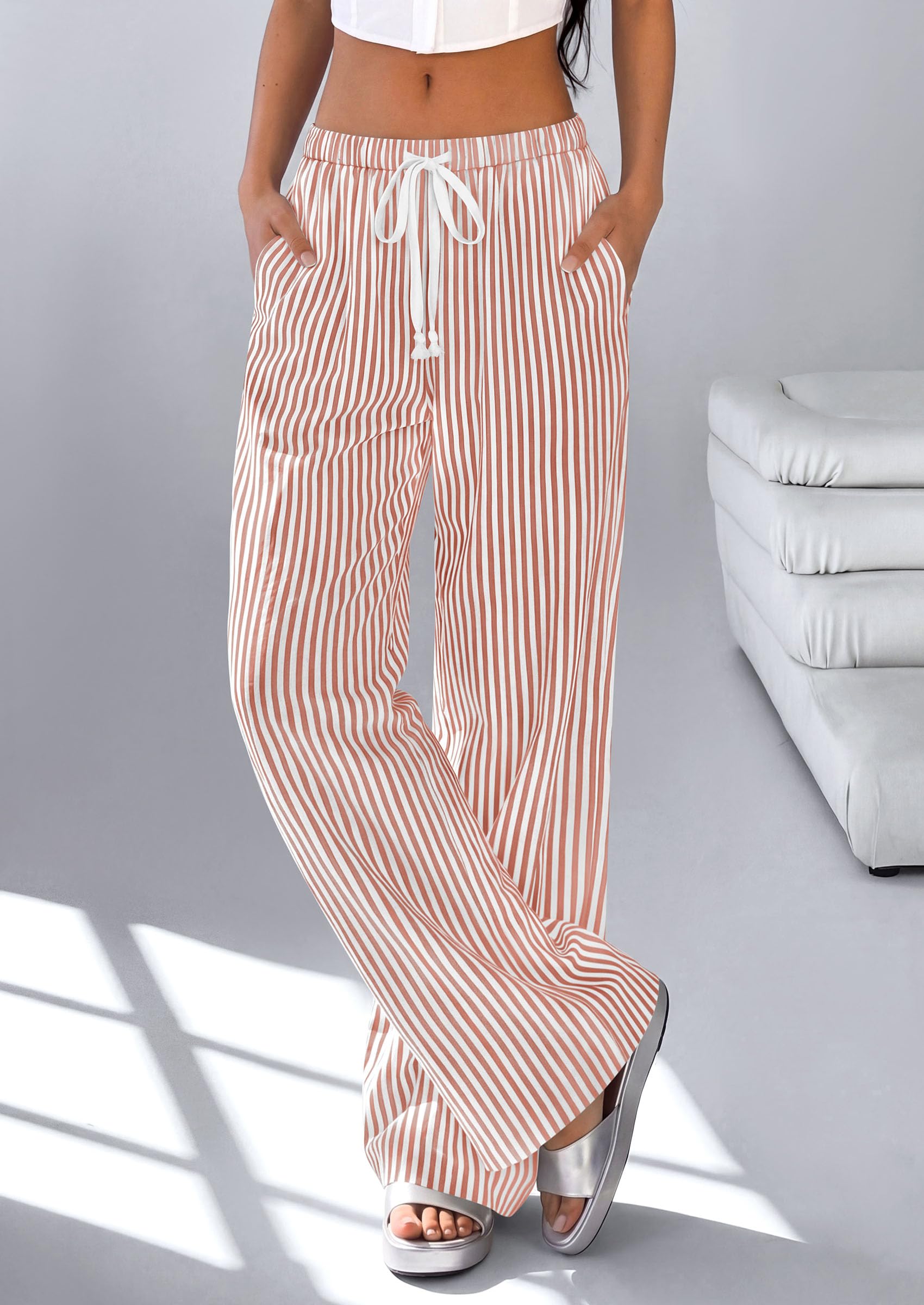 Women's Striped Wide Leg Pants 2026 Casual Palazzo with Pocket