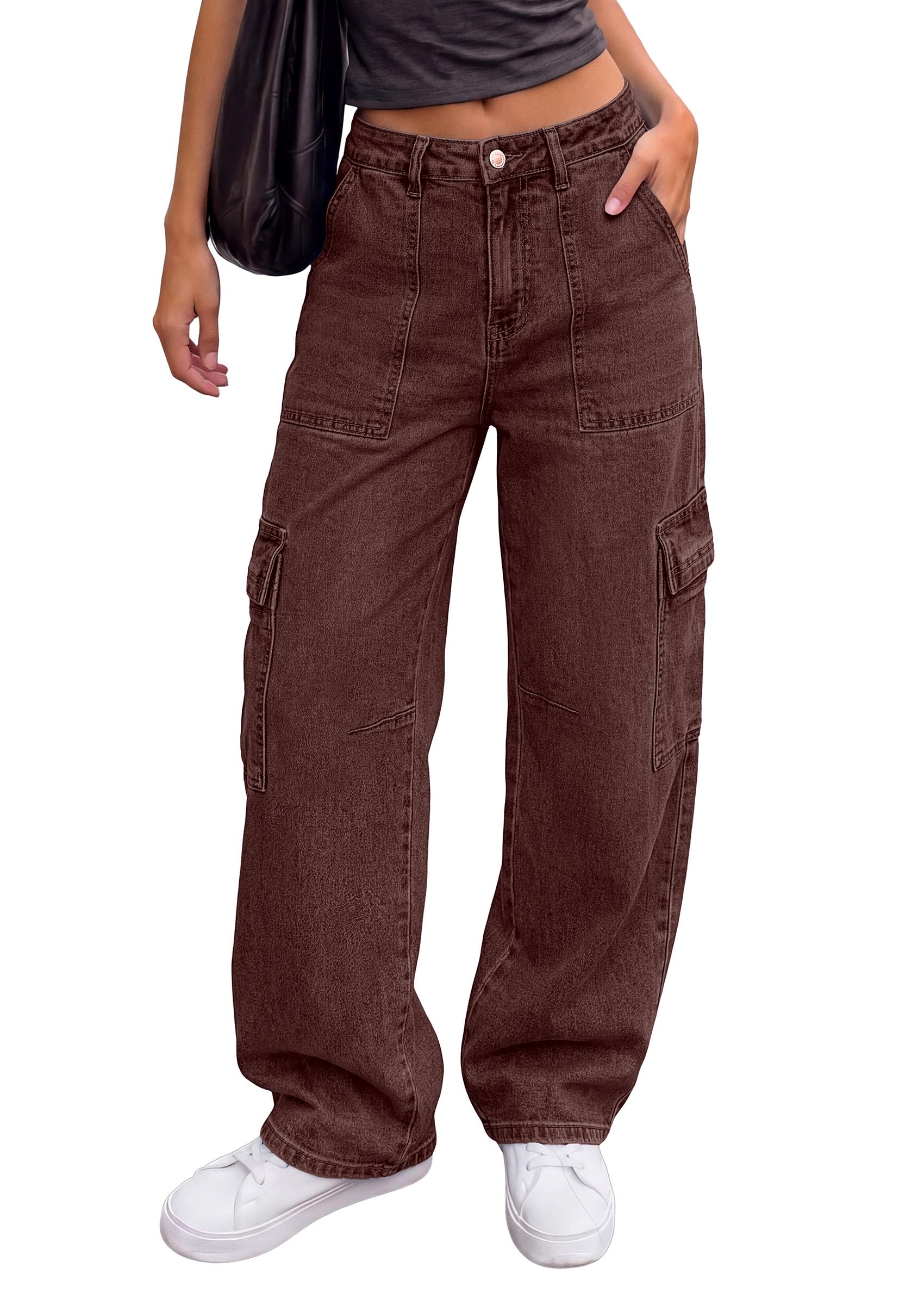 Barrel Pants Women Wide Leg Baggy Denim Jeans Brown,4