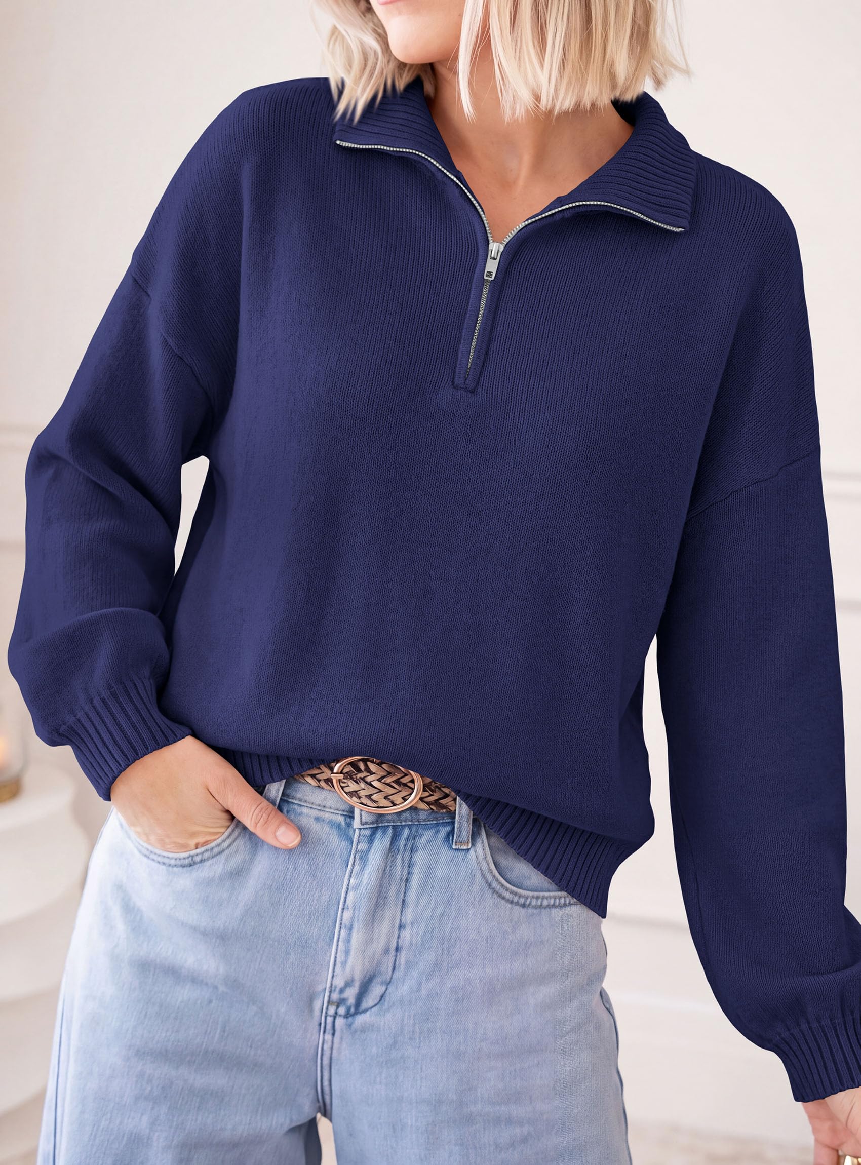 Women's Sweaters Oversized Quarter Zip Pullover Fall Outfits
