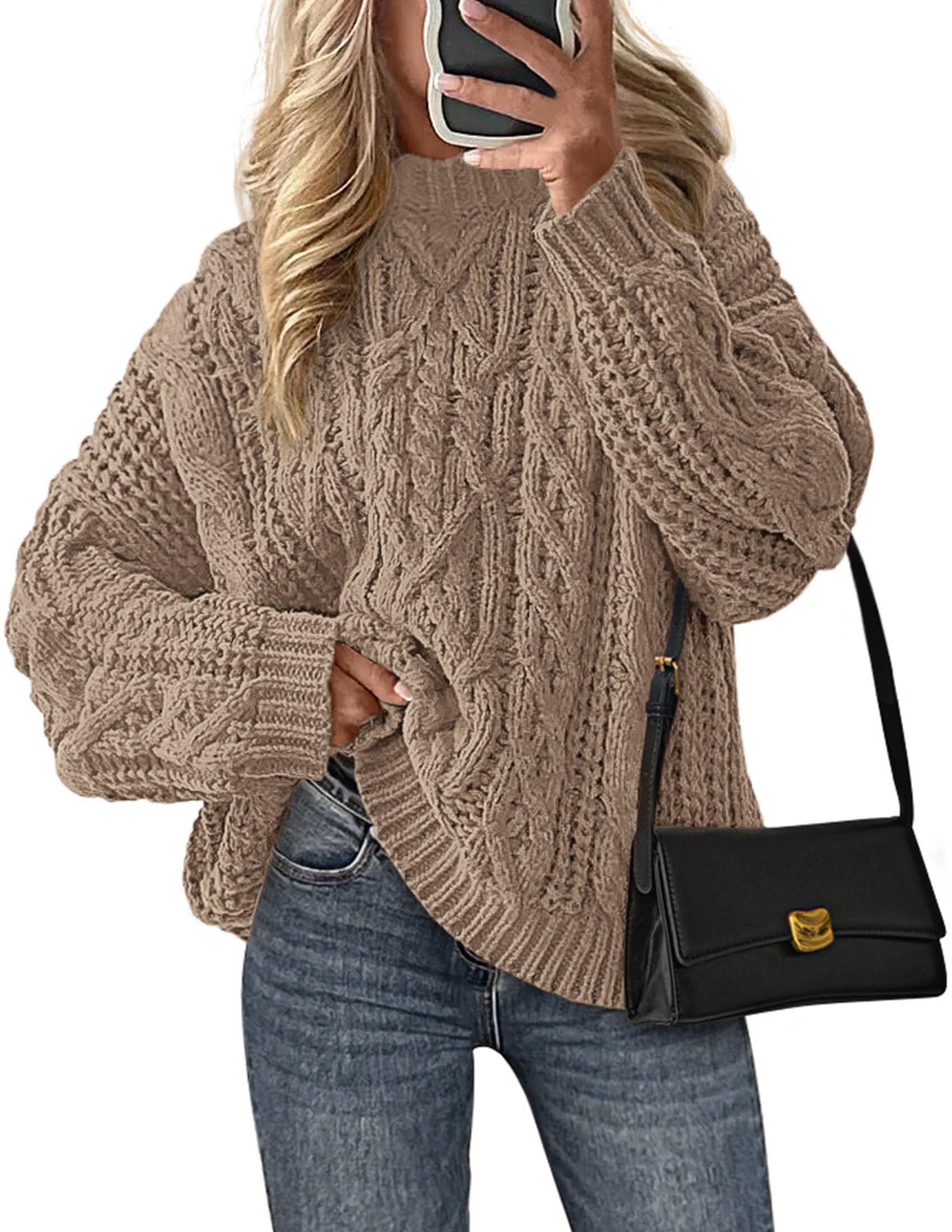 Womens Oversized Fall Sweaters Chunky Cable Knit Pullover Tops