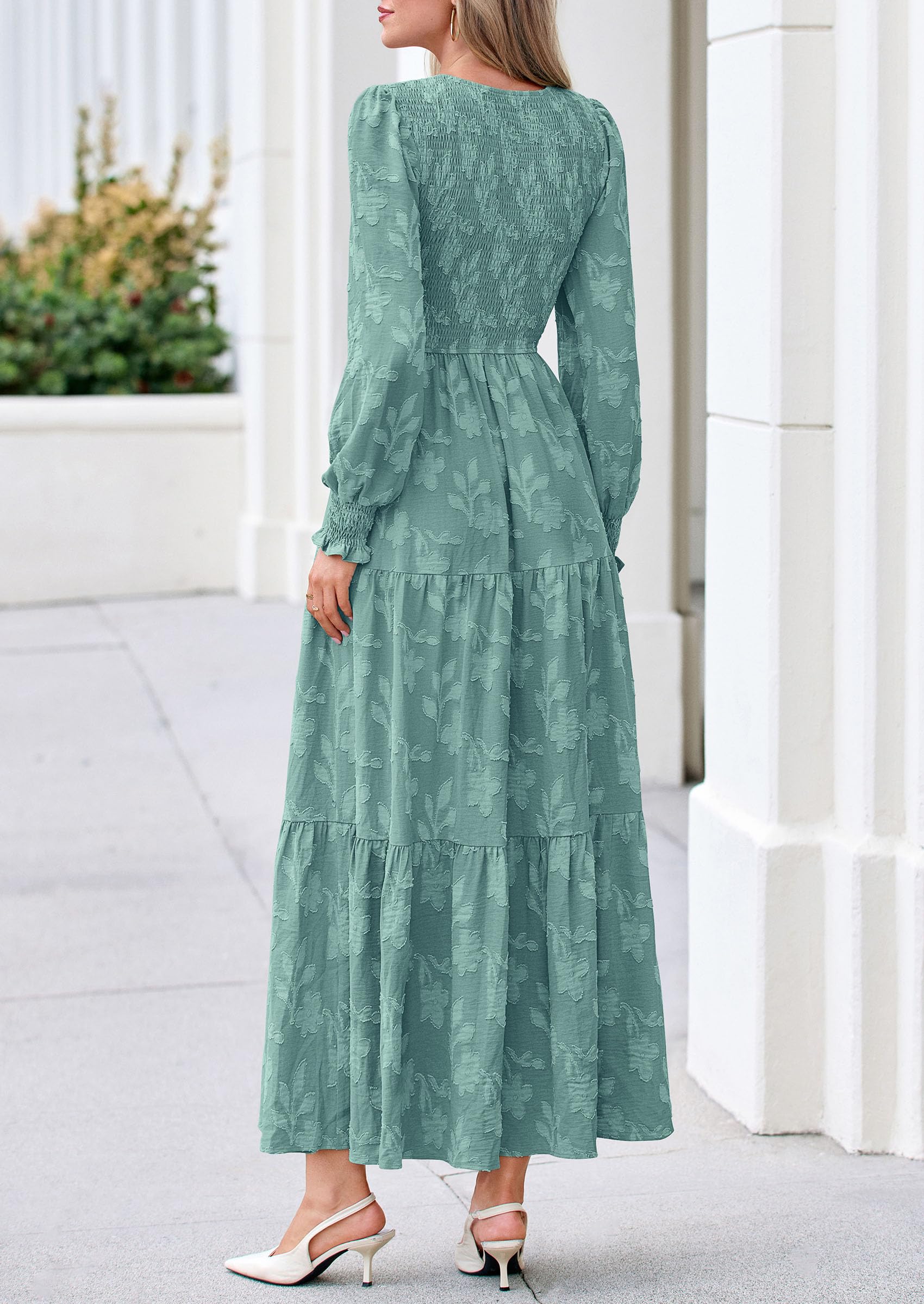 Fall Floral Long Sleeve Wedding Guest Dress for Women Pockets