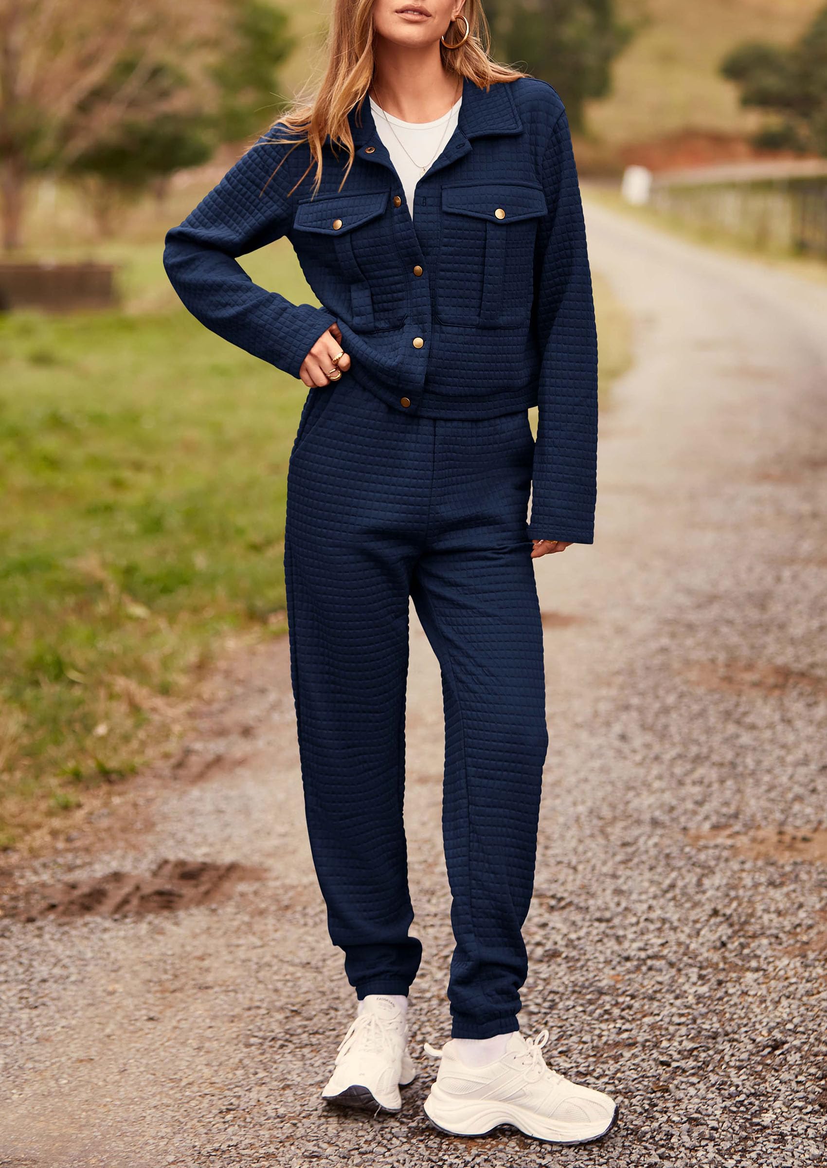 Women's 2 Piece Matching Lounge Sets Tracksuit,Navy,S
