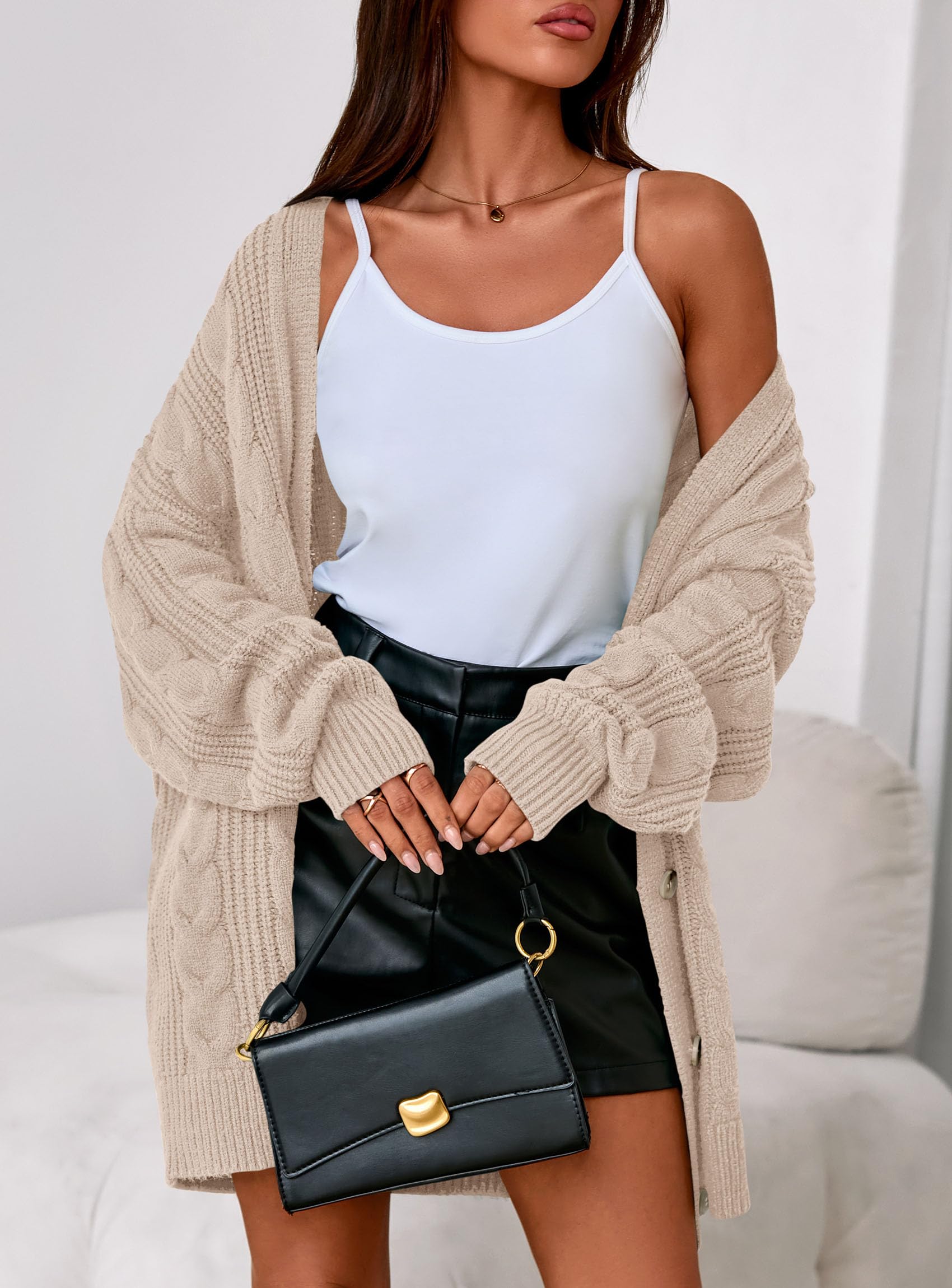 Womens Chunky Cardigan Sweaters 2025 Fall Oversized Cable Knit Long Sleeve Open Front Cardigans Winter Clothing (Apricot,Medium)