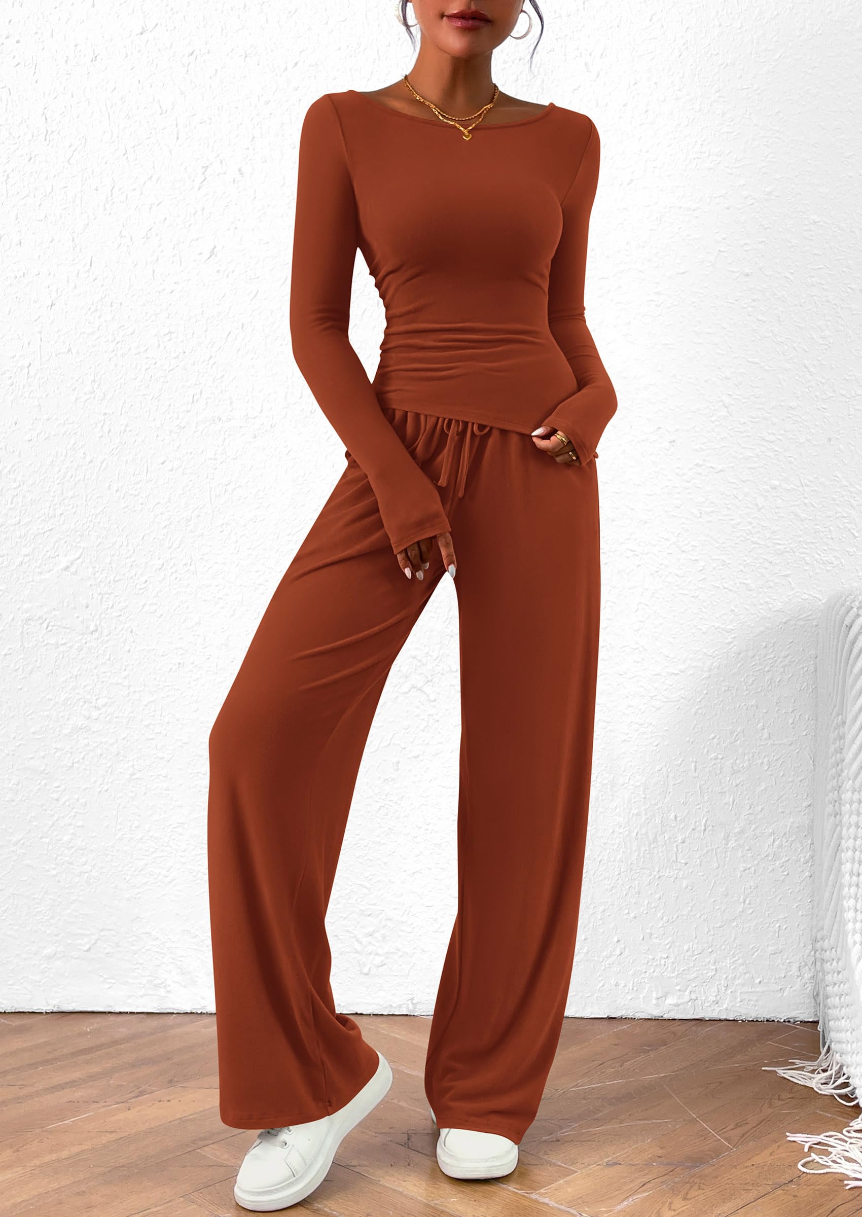 Women's 2 Piece Lounge Sets Airport Outfits(Brick Red,XS)