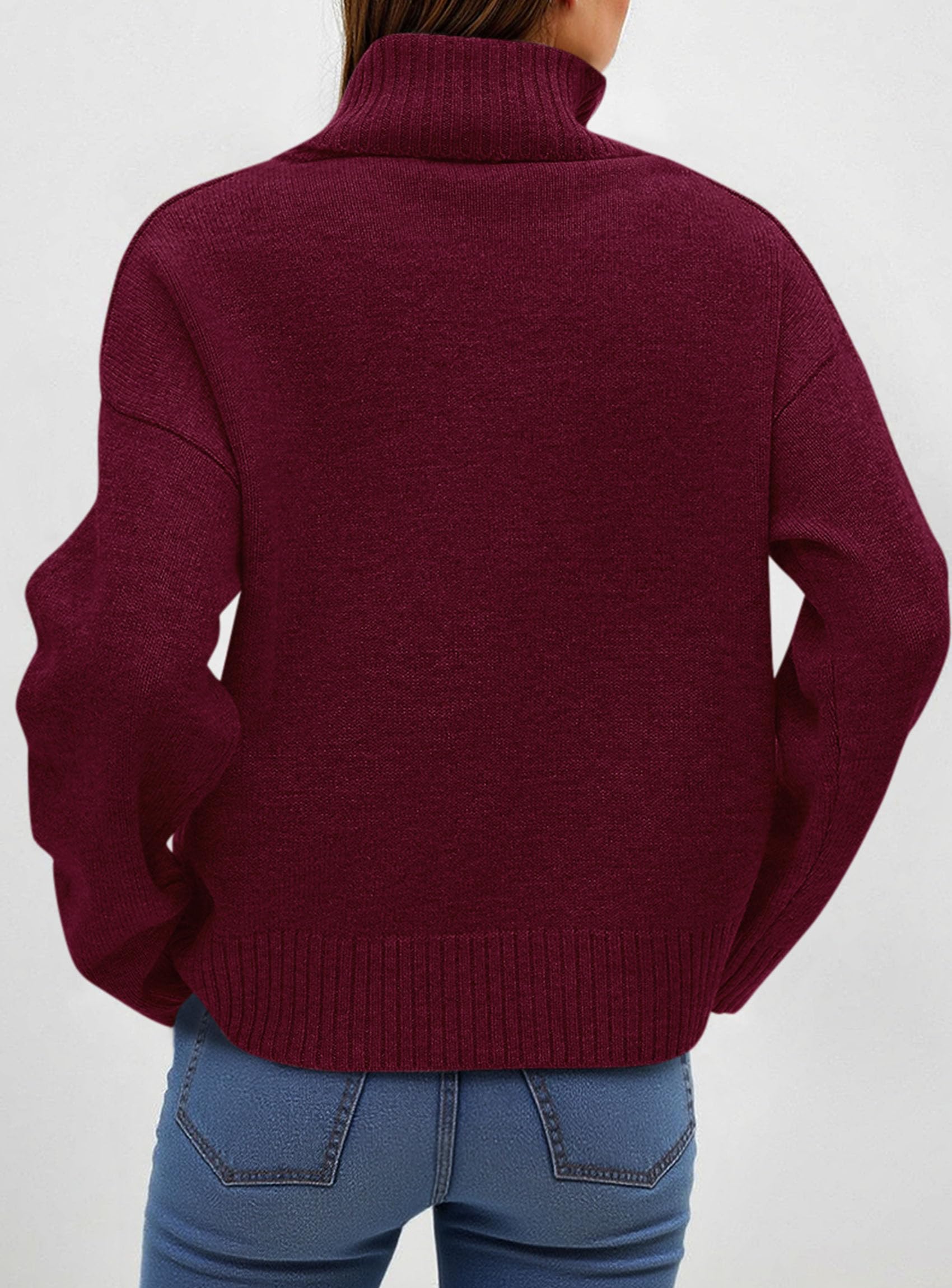 Womens Turtleneck Long Sleeve Knit Sweater,Wine Red,S