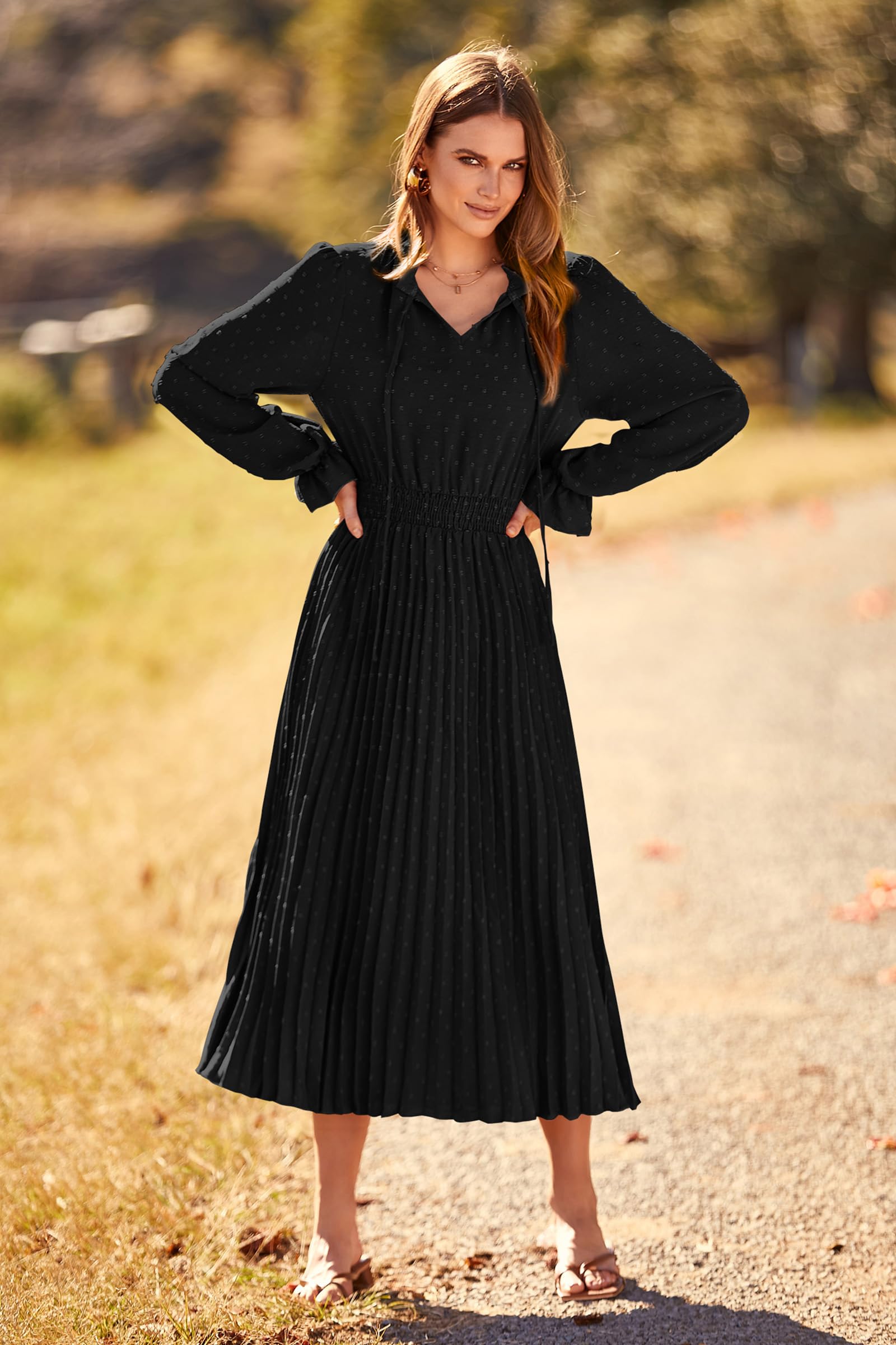 Women's Fall Midi Wedding Guest Dress(Black,Small)