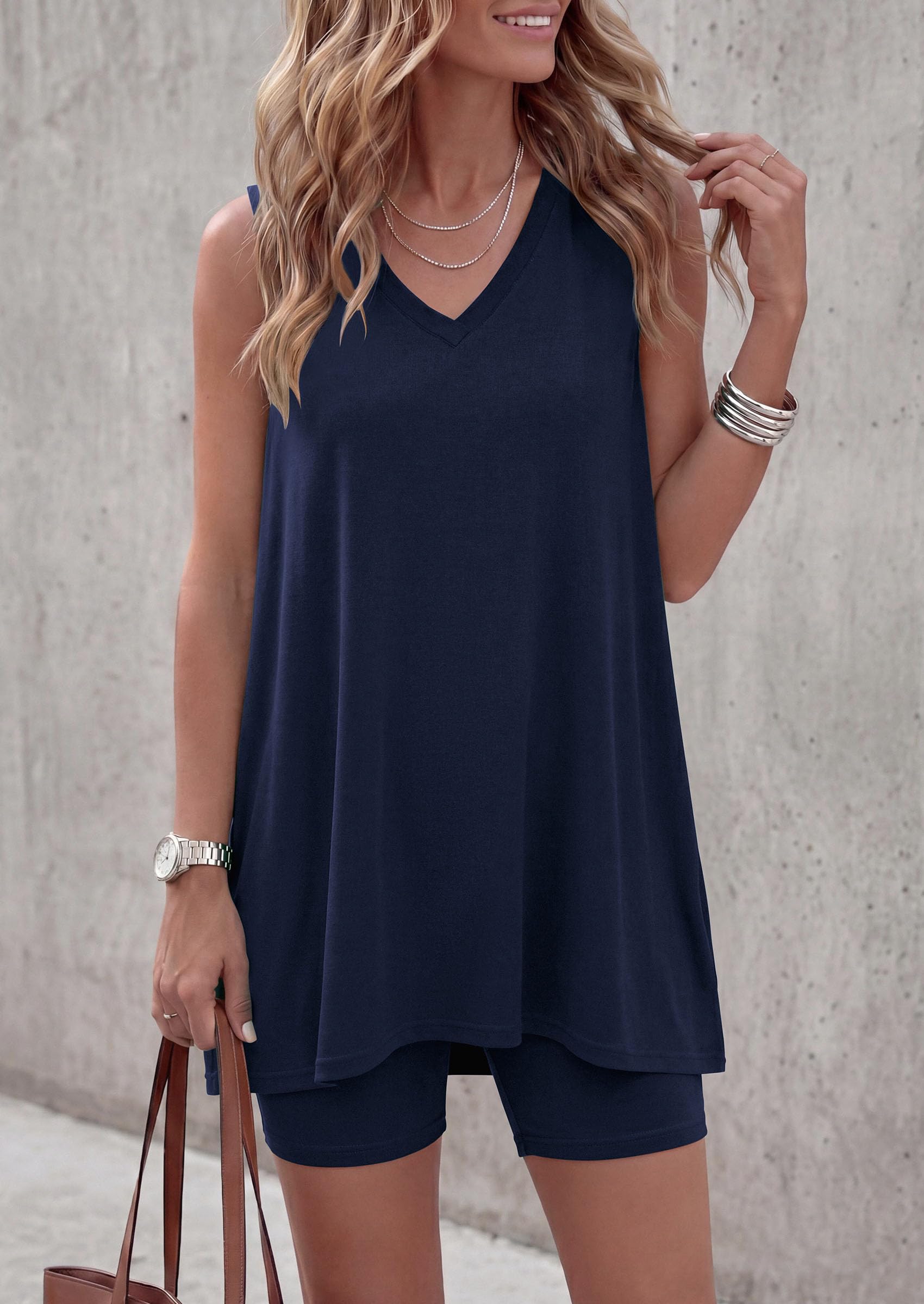 Women's Summer 2 Piece Outfits Short Sets (Navy,S)