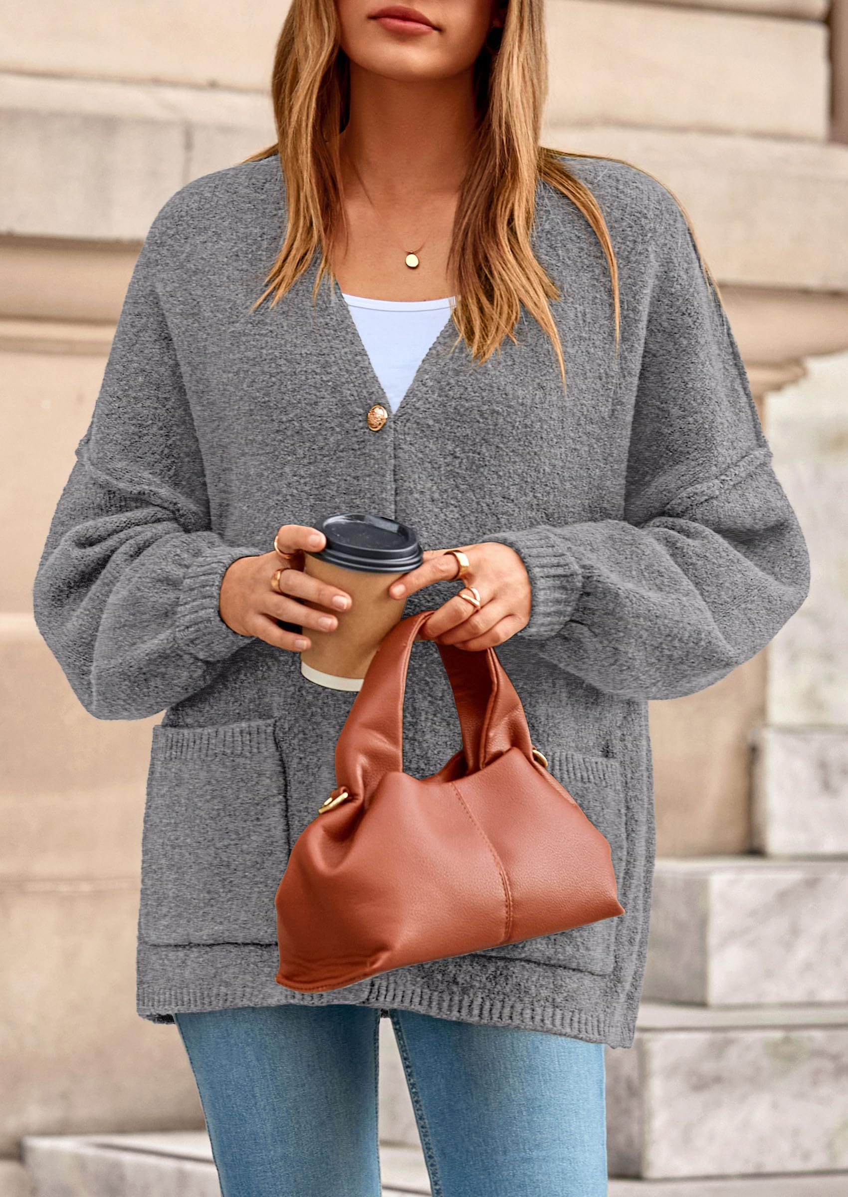 Oversized Chunky Cardigan Sweaters for Women Dark Grey,S