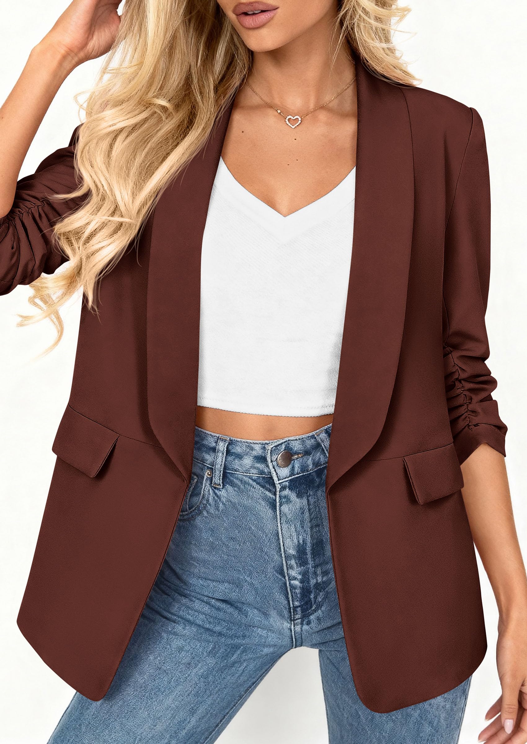 Women's Summer Blazers Business Casual Outfits Red Brown,XS