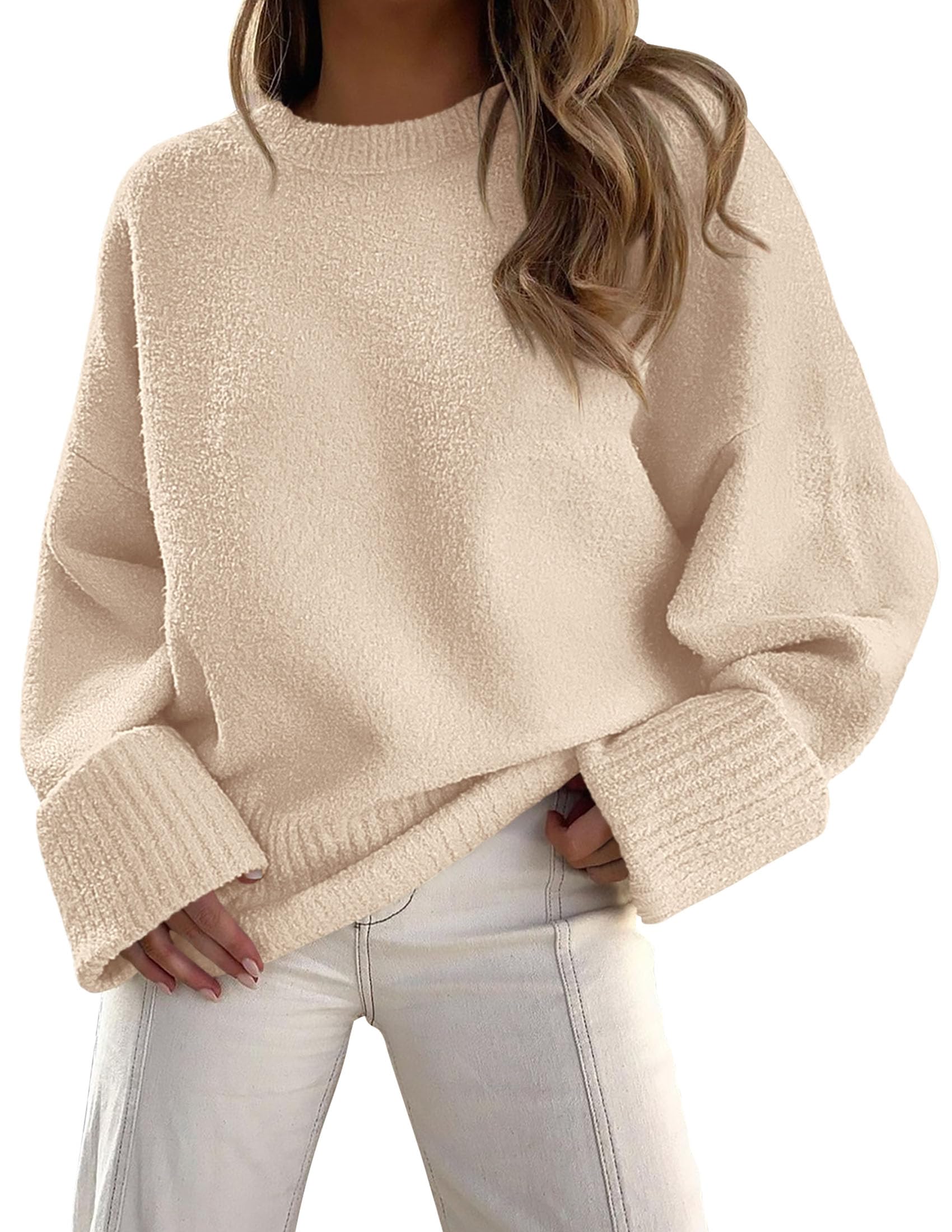 Women's Fall Fashion Cozy Oversized Sweaters(Beige,XS)