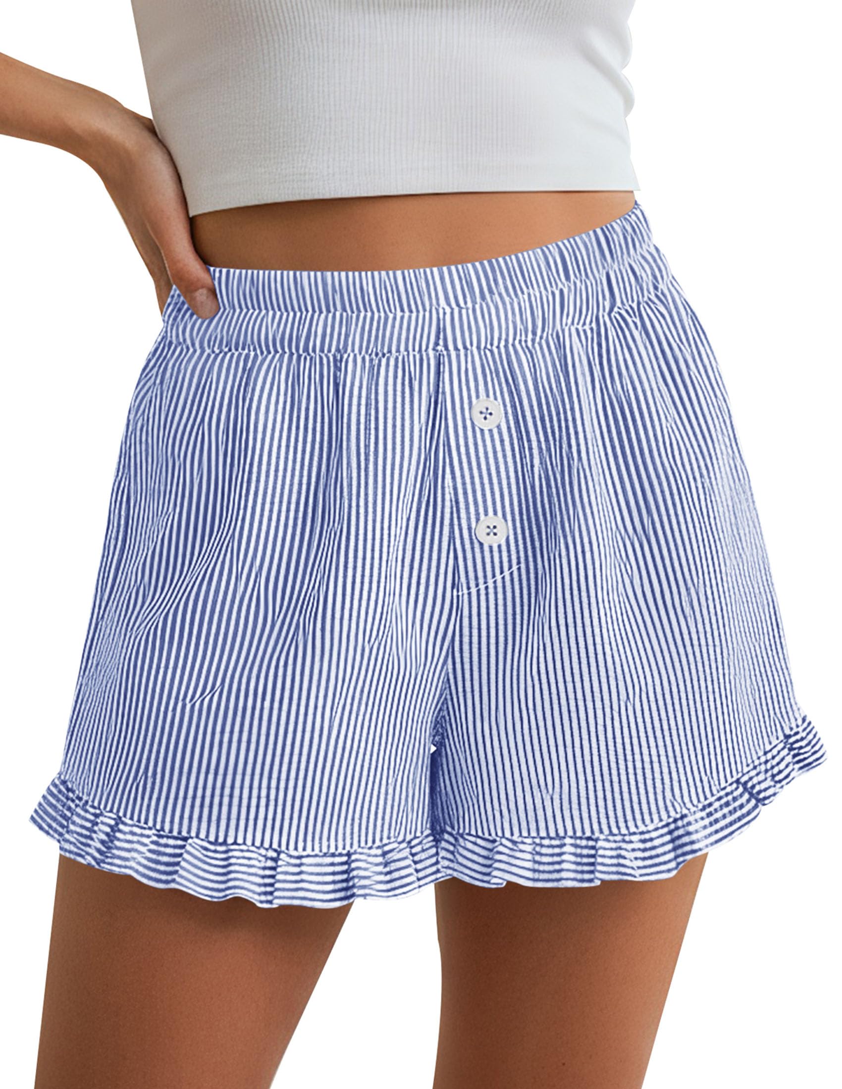 Womens Boxer Shorts Striped Gingham Ruffle Pajama Bottoms