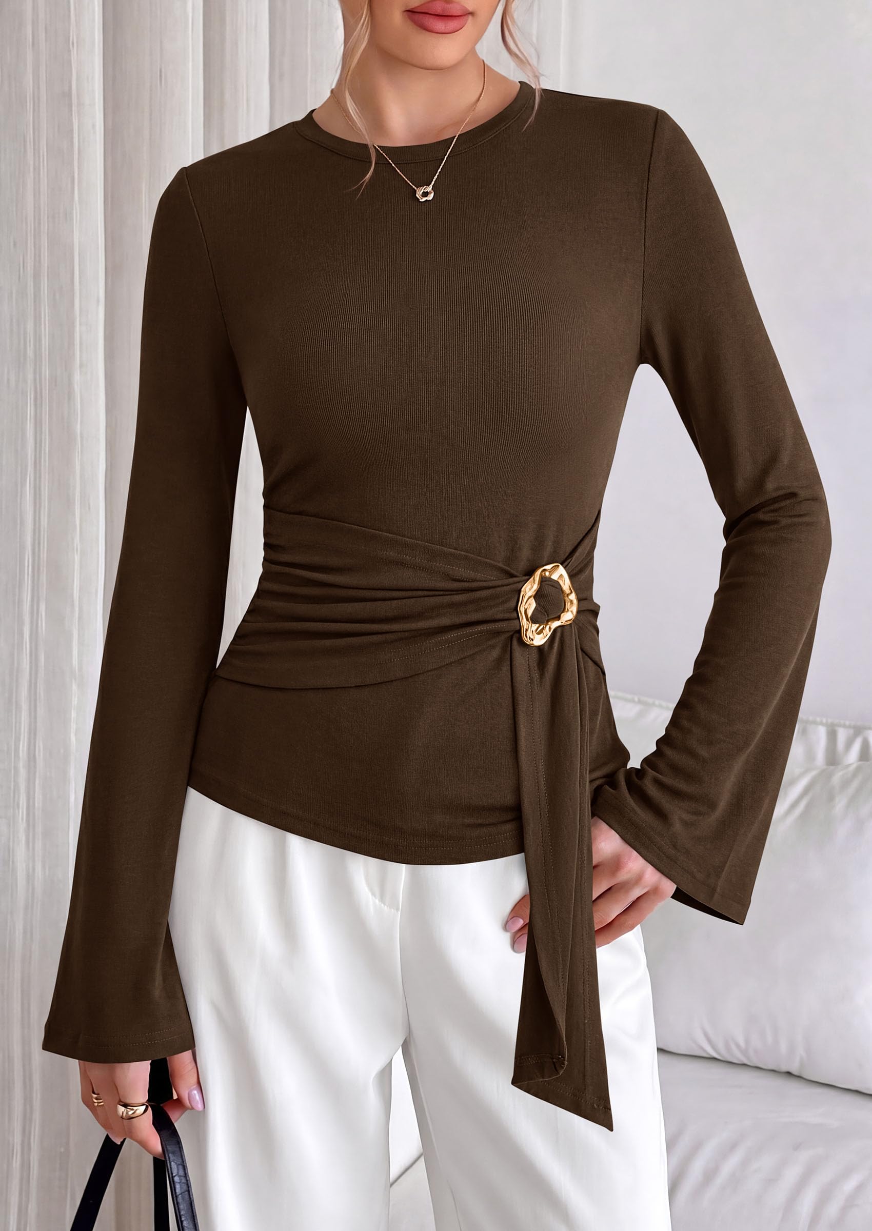 Asymmetrical Tops for Women Fall Business Casual Peplum Top