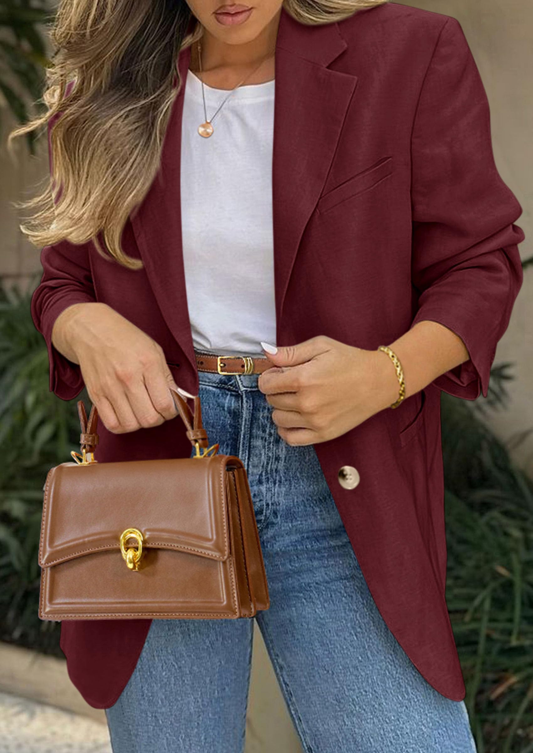 2026 Blazers for Women Business Casual,Wine Red,XS