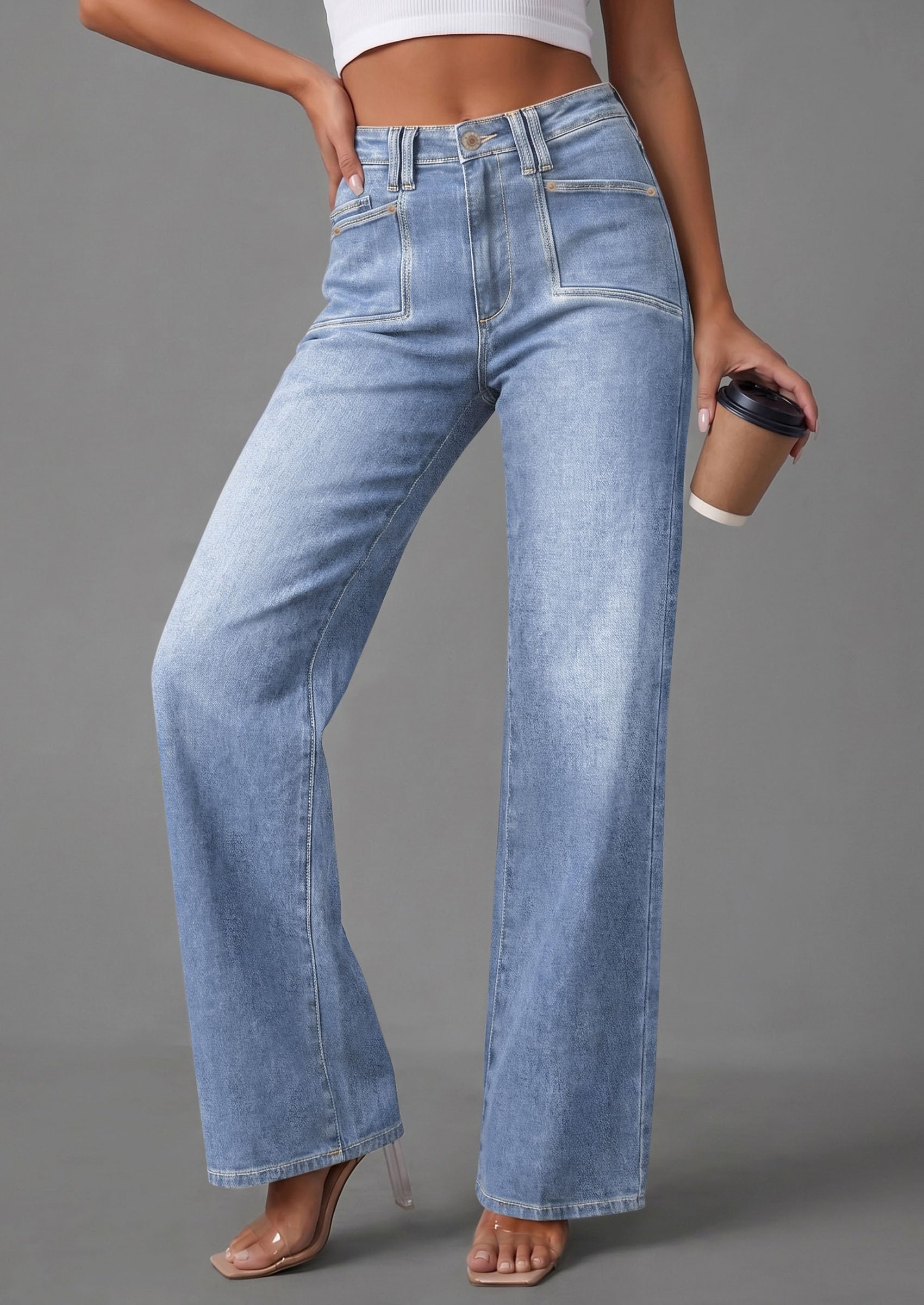 High Waisted Wide Leg Jeans for Women 2026 Trendy,Beau Blue,4