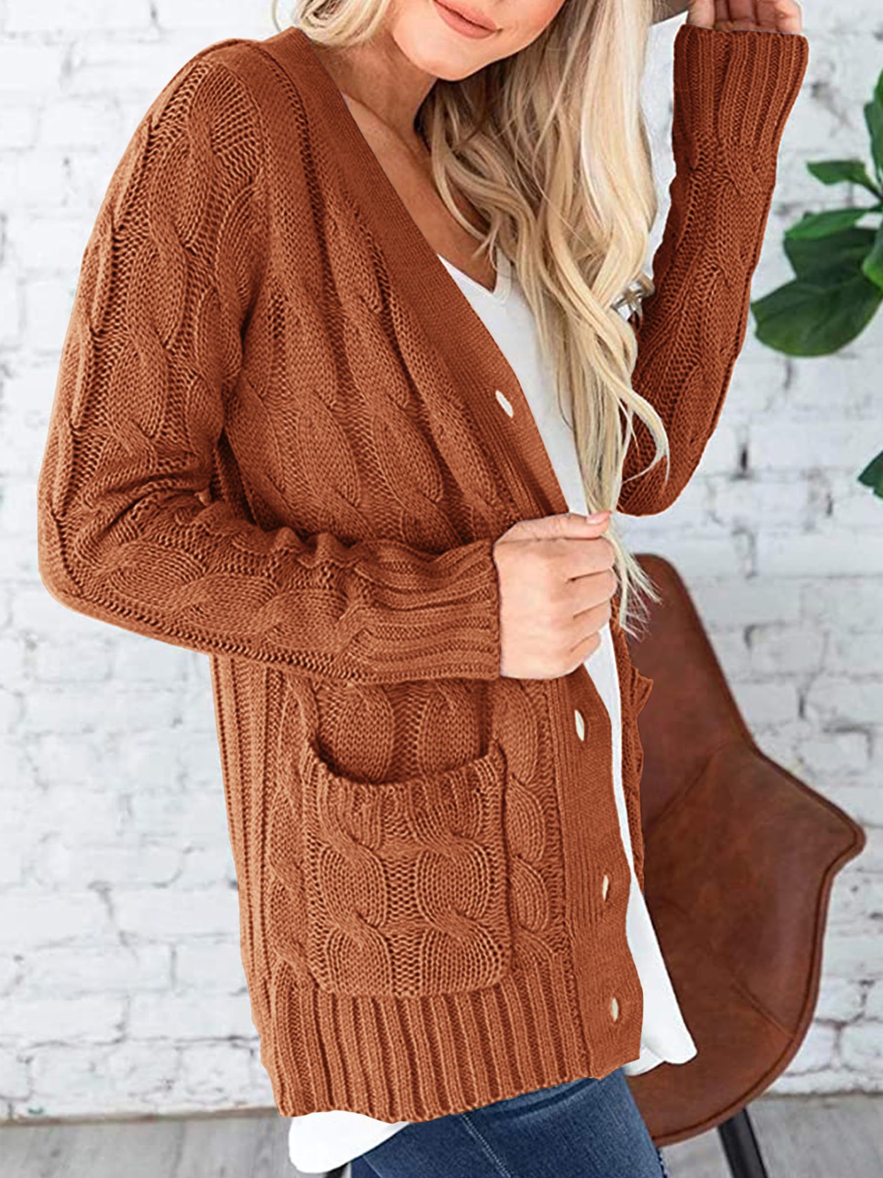 Women Chunky Cable Knit Cardigan Sweaters Fall Fashion Clothes