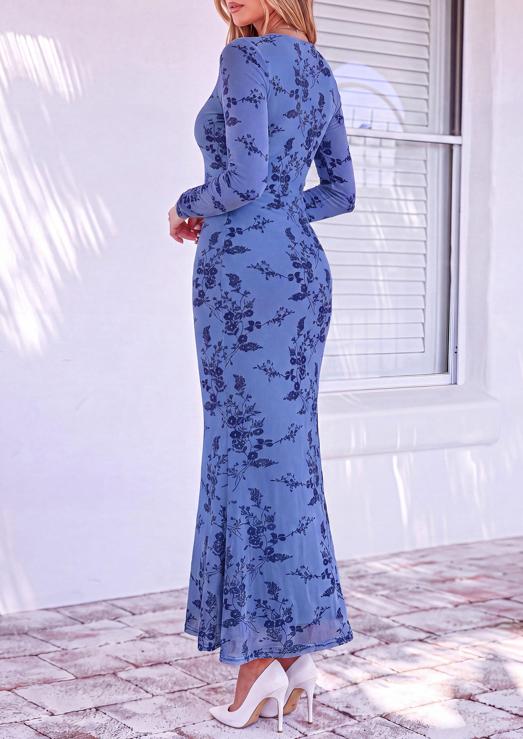 Women's Formal Floral Maxi Dress Fall Wedding Guest Dresses
