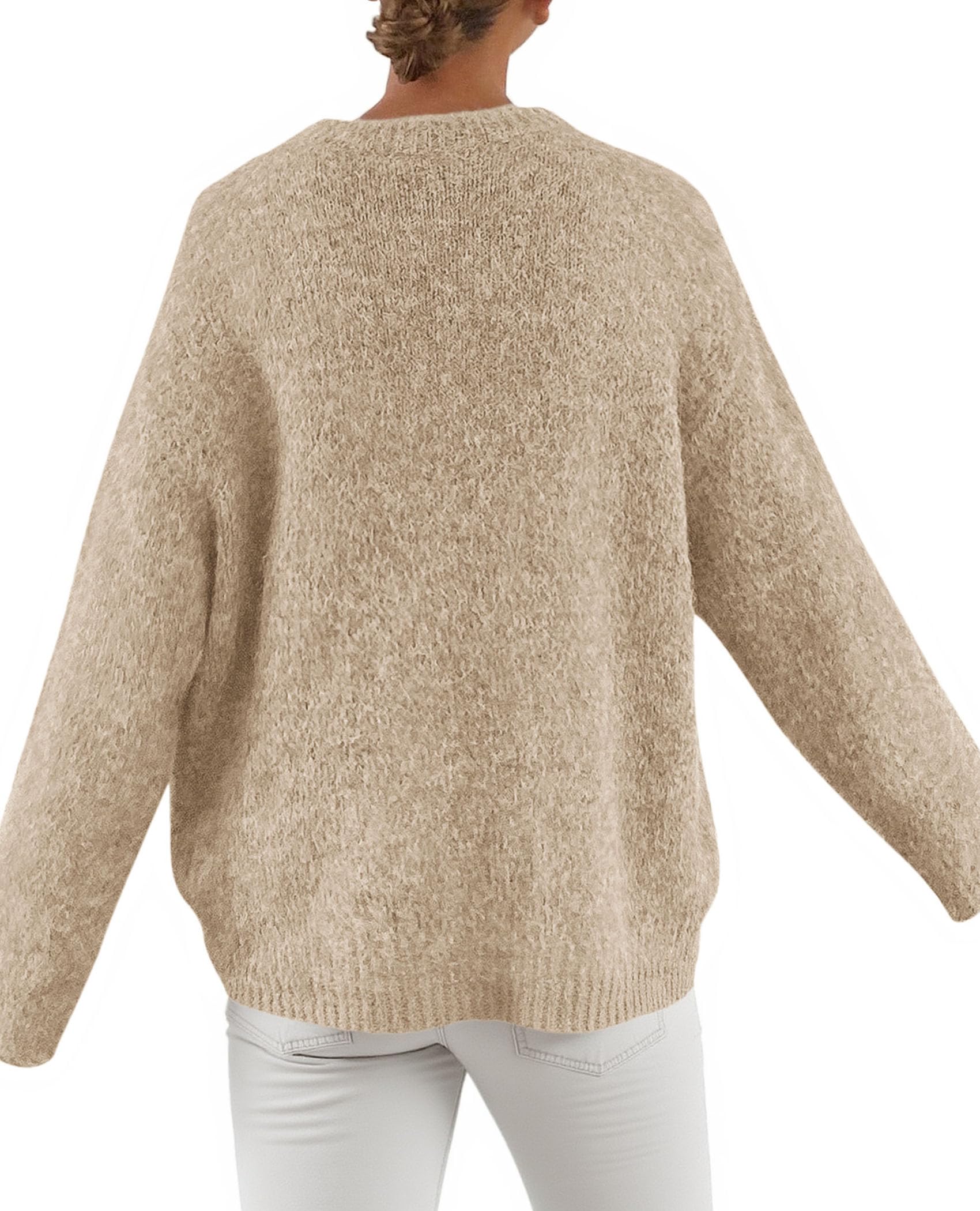 Womens Long Sleeve Oversized Pullover Sweater,Apricot,S
