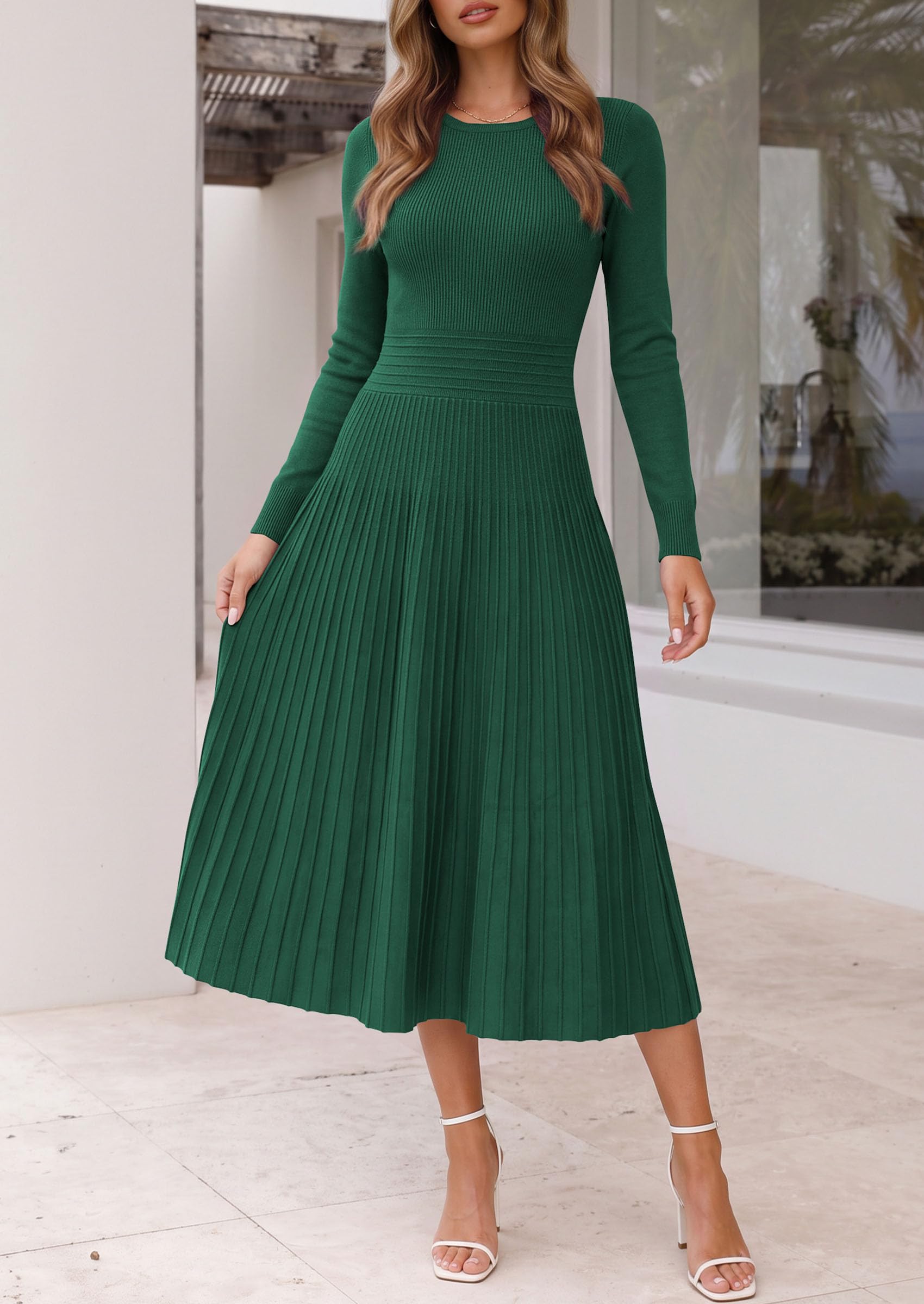 Women's Long Sleeve Knit Maxi Sweater Dress,Dark Green,S