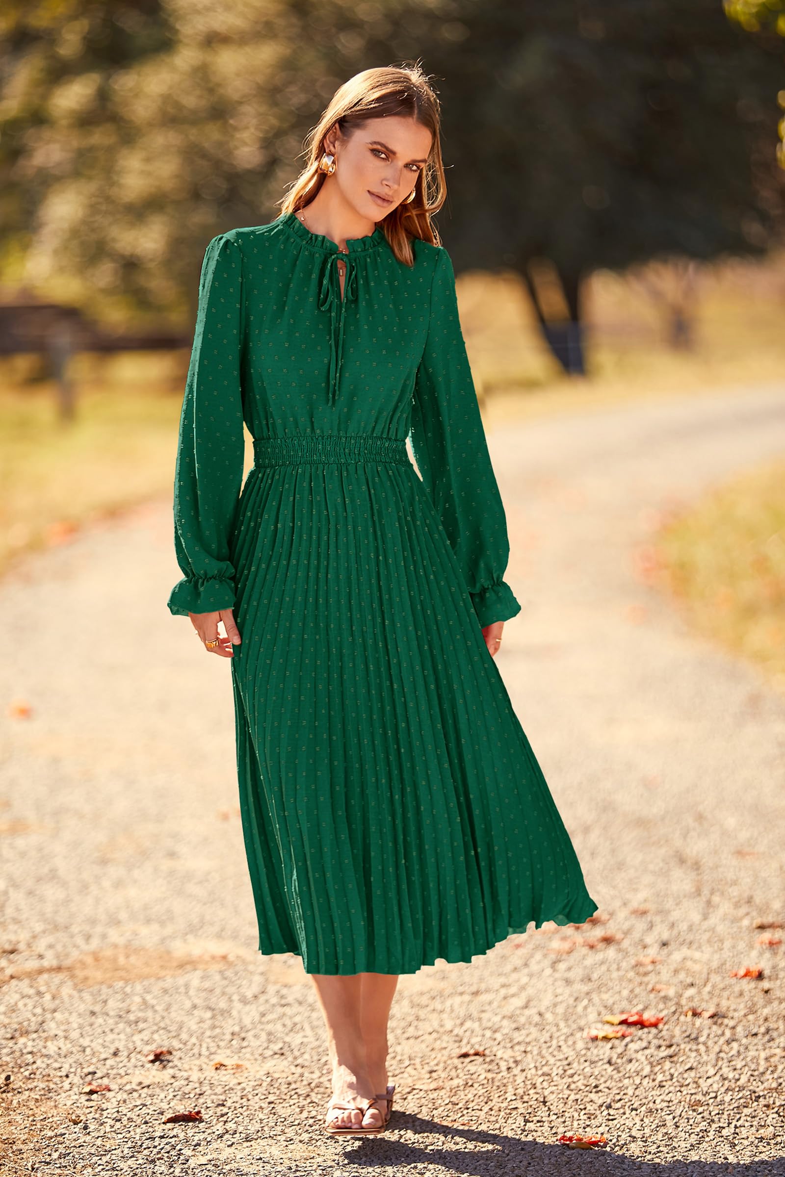 Women's Fall Midi Wedding Guest Dress(Dark Green,Small)