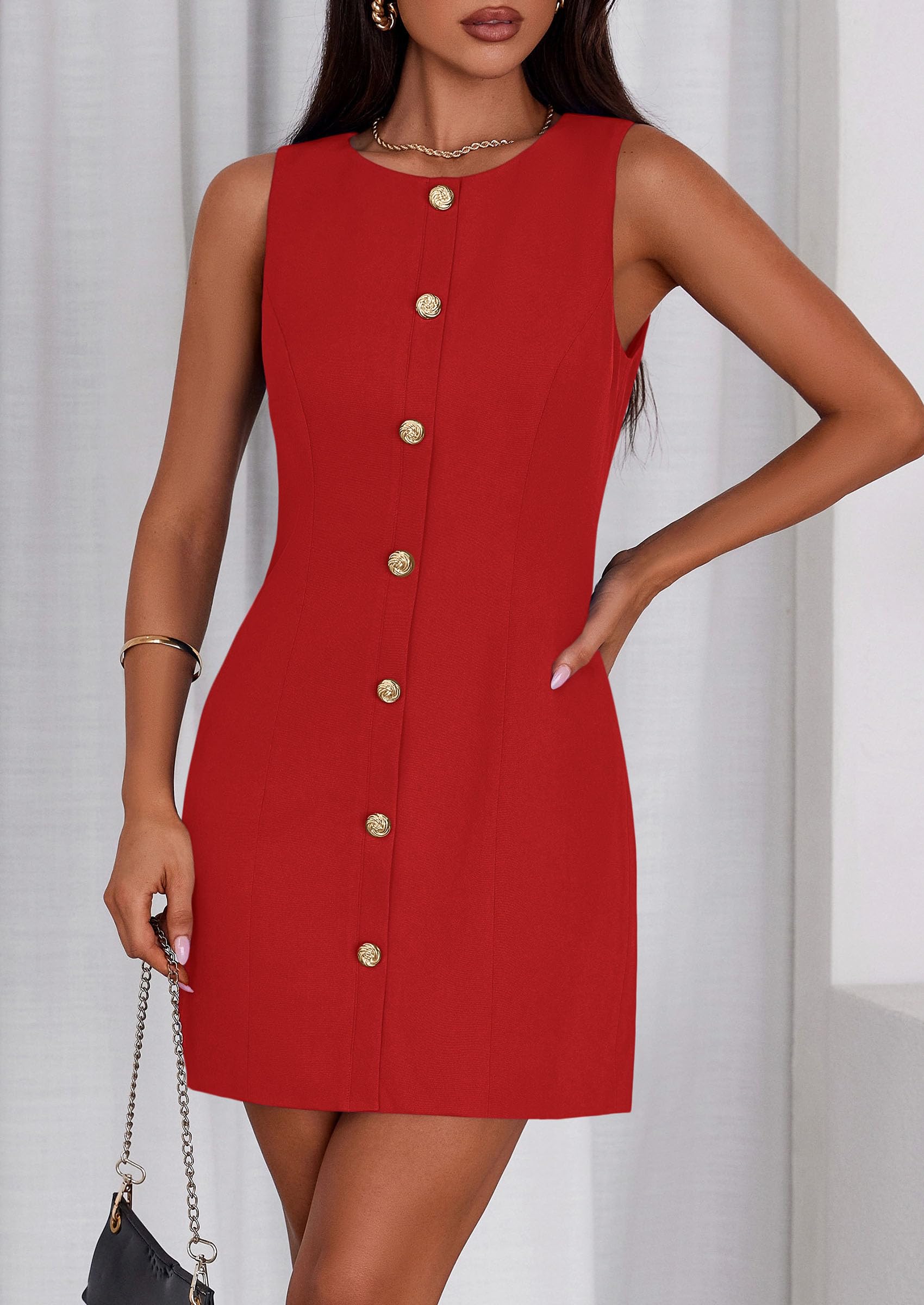 Women Business Casual Cocktail Work Short Dress,Red,S