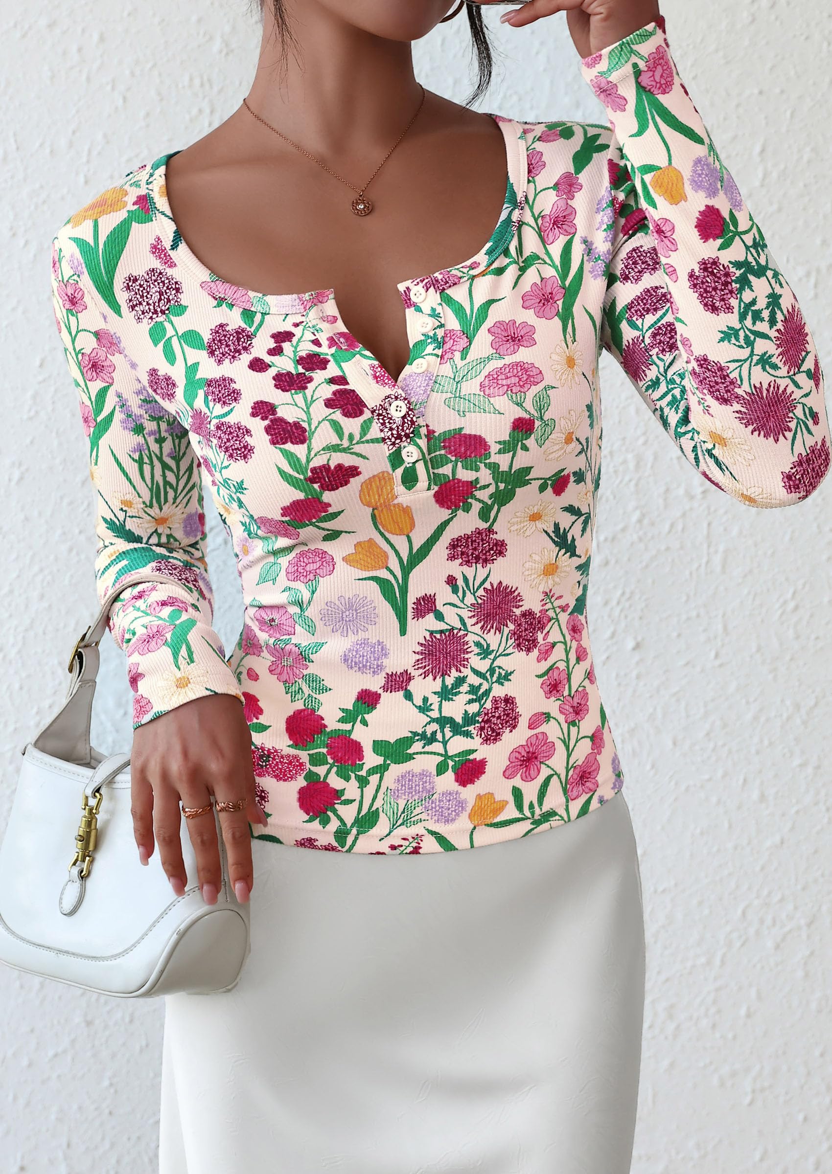 Women's Fall Long Sleeve Henley T Shirts