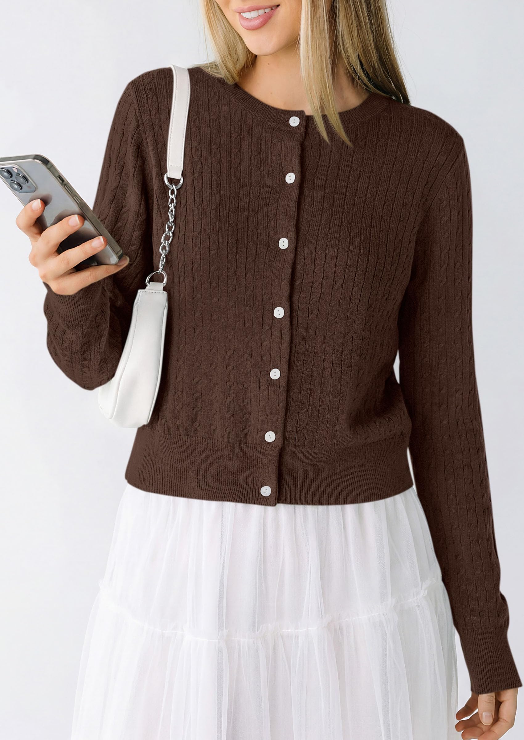 Women Fall Lightweight Cardigans Button Up Cable Knit Sweaters