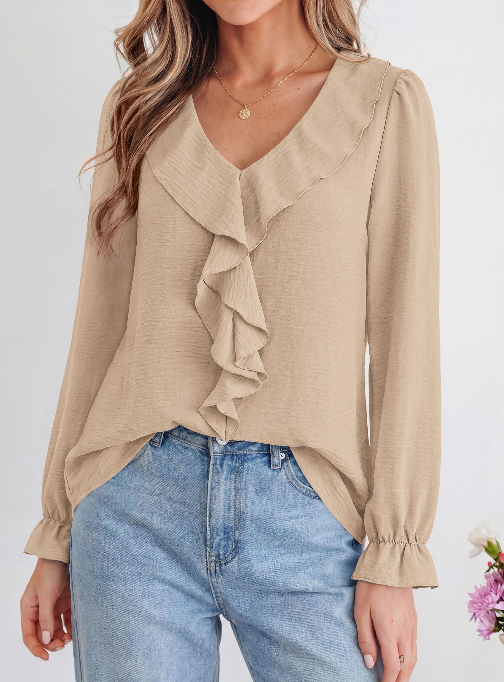 Women Early Fall Fashion Dressy Casual Blouses Light Khaki,S