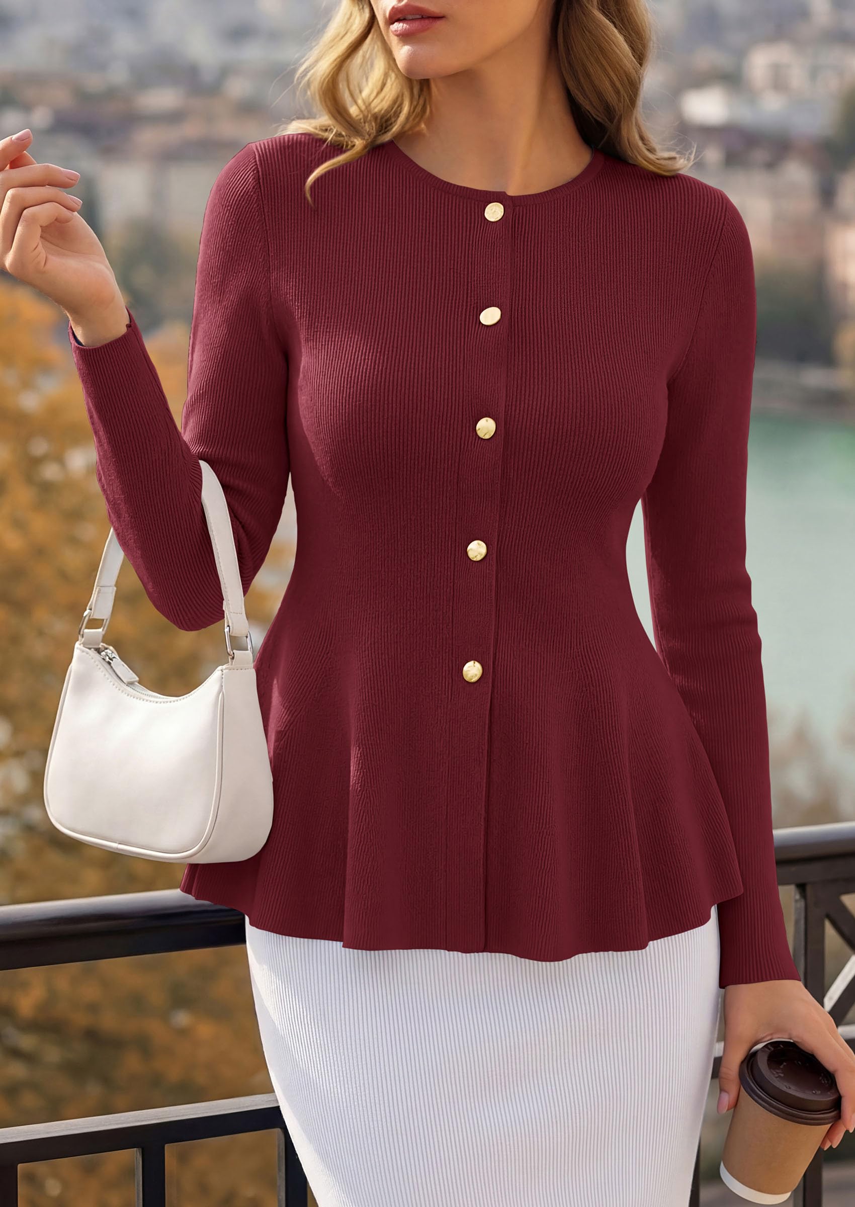 Women's Fall Lightweight Cardigan Sweaters, Burgundy,S