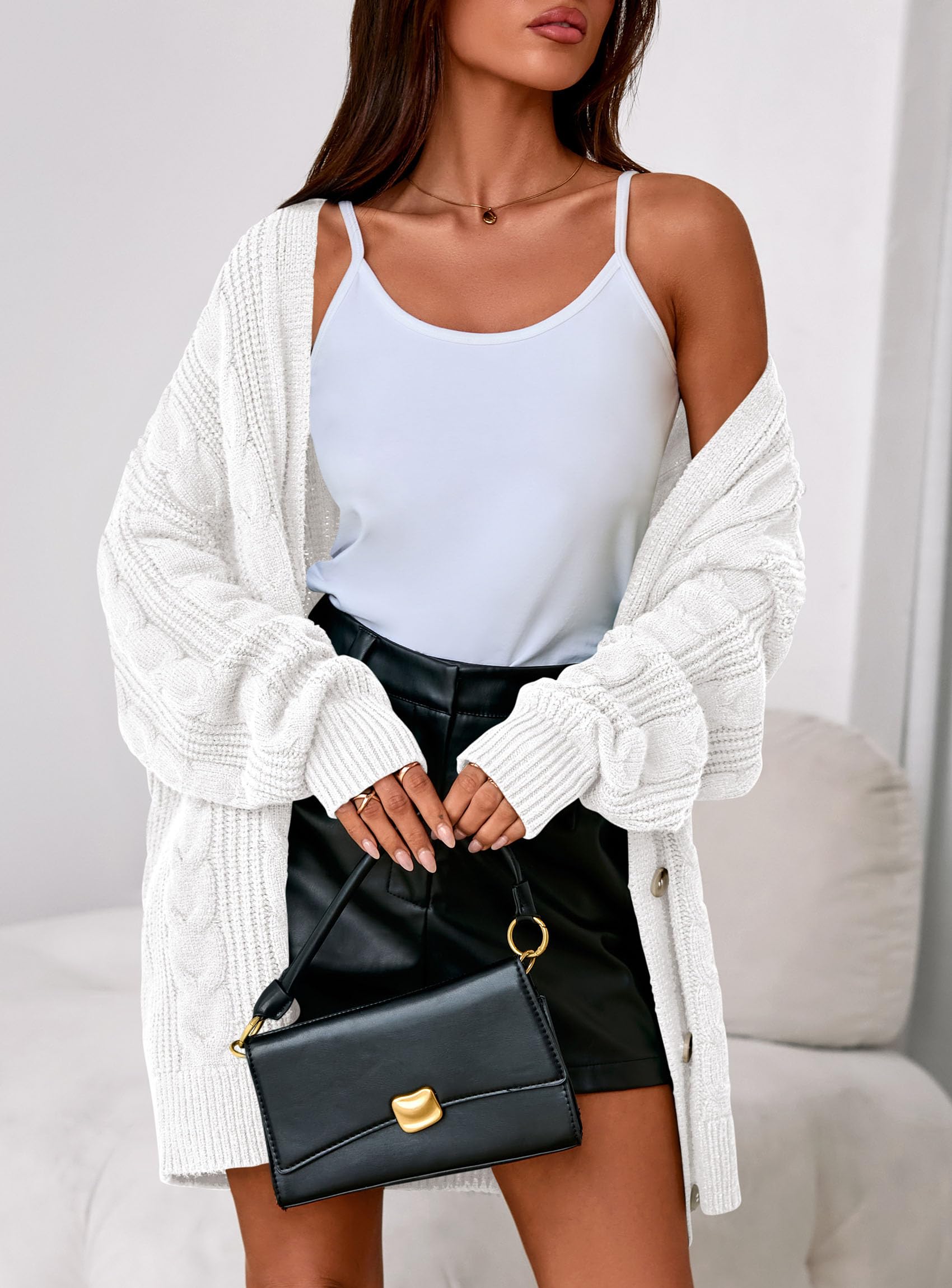 Womens Chunky Cardigan Sweaters 2025 Fall Oversized Cable Knit Long Sleeve Open Front Cardigans Winter Clothing (White,X-Large)