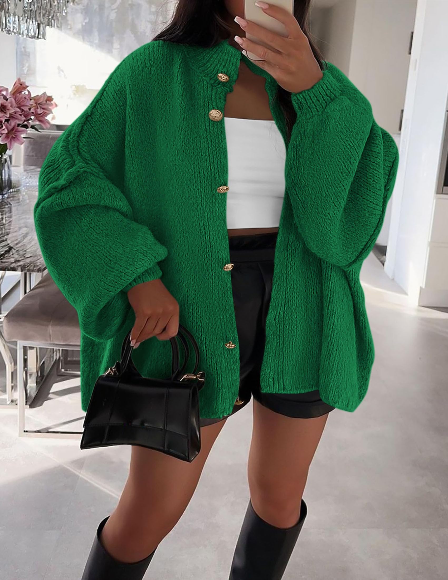 Women's Oversized Chunky Cardigan Sweaters(Green,Small)