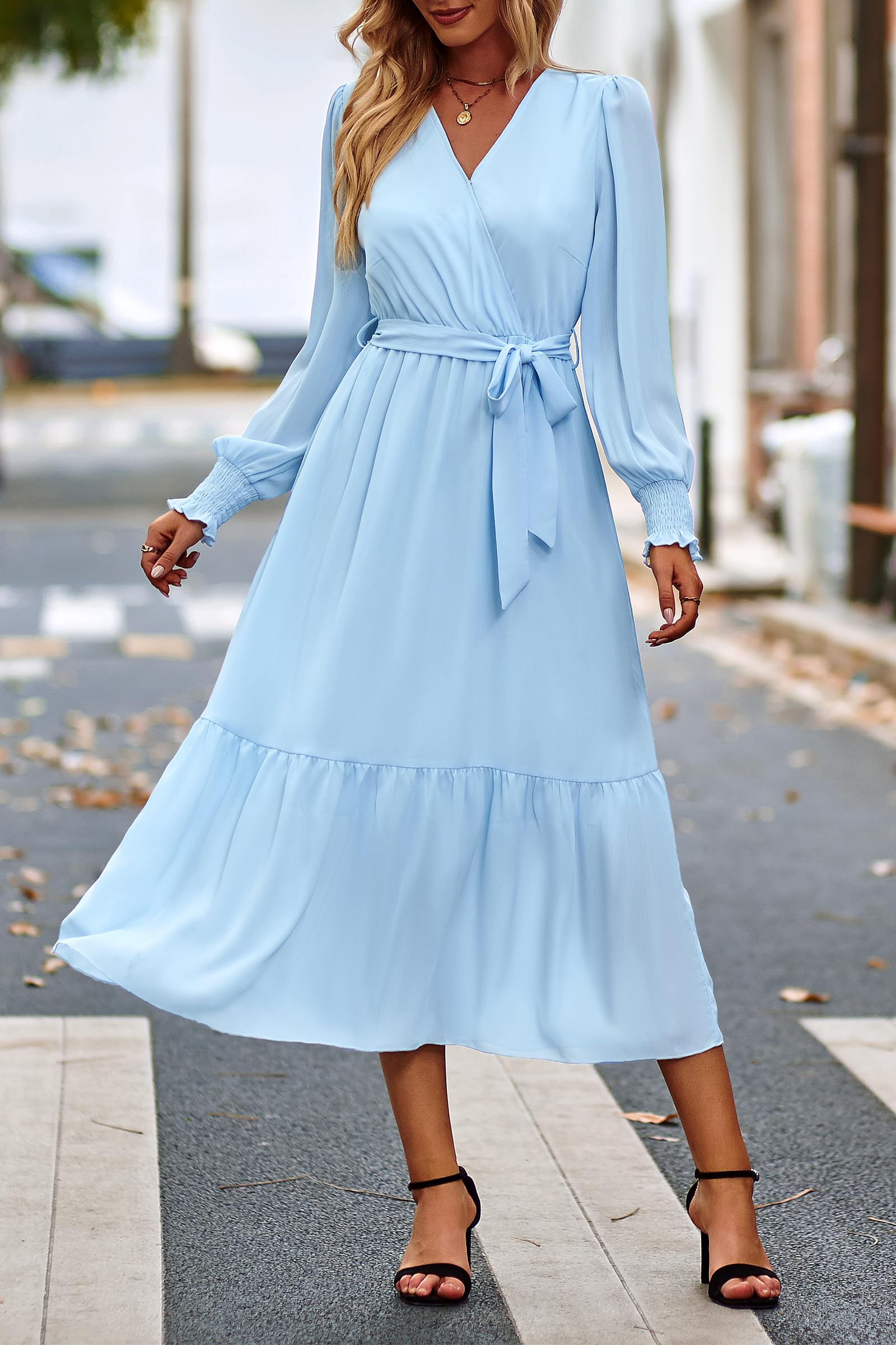 Womens Long Sleeve Boho Maxi Fall Floral Wedding Guest Dresses