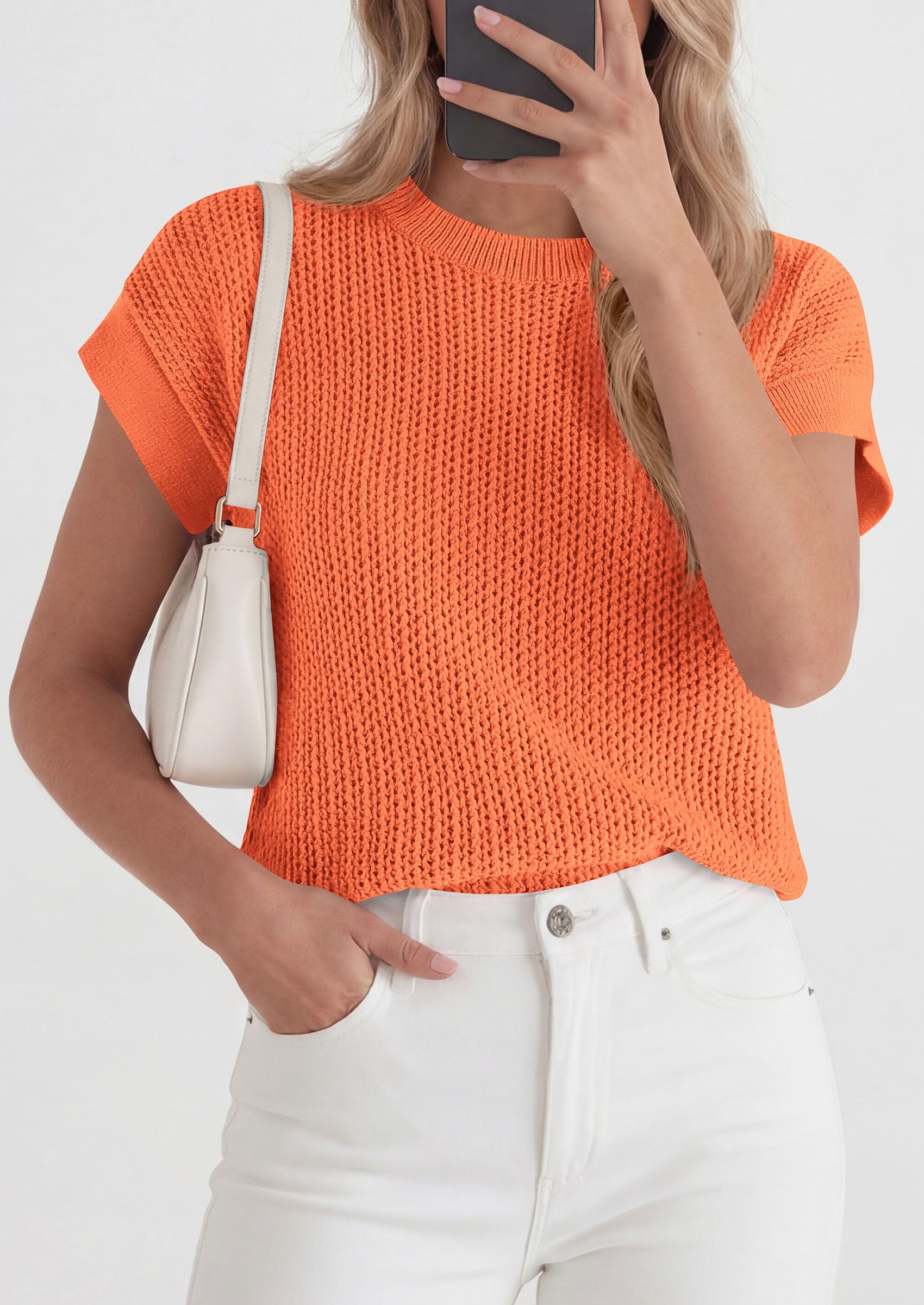 Women's Summer Sweater Vest Crochet Tops (Orange,S)