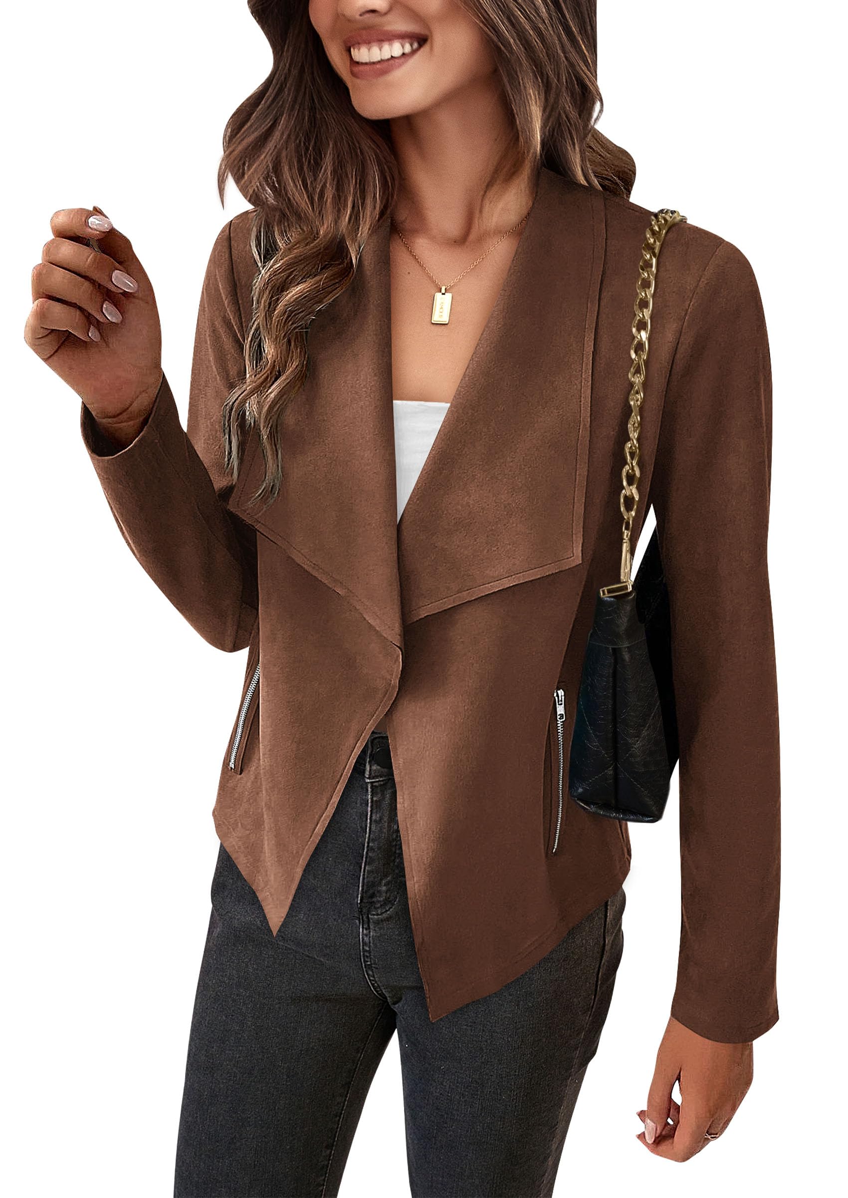 Women's Fall Fashion Faux Suede Jackets(Coffee,Small)