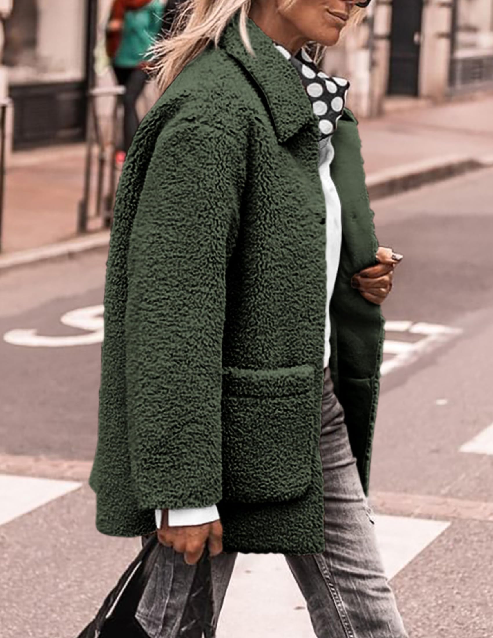 Women's Fleece Sherpa Coats Winter Outfits Dark Army Green,S