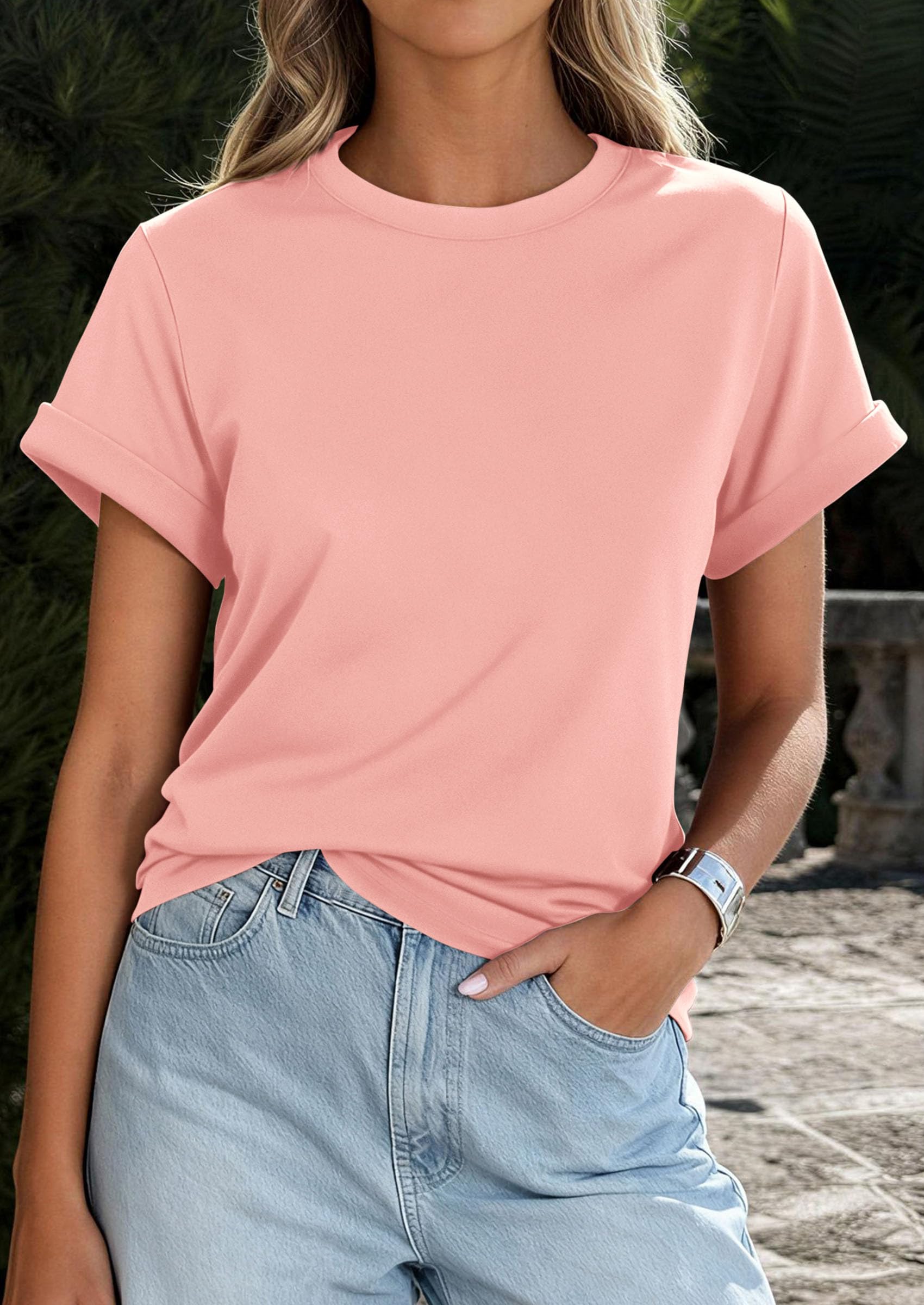 Womens Summer Tops Short Sleeve Shirts,Pink,S