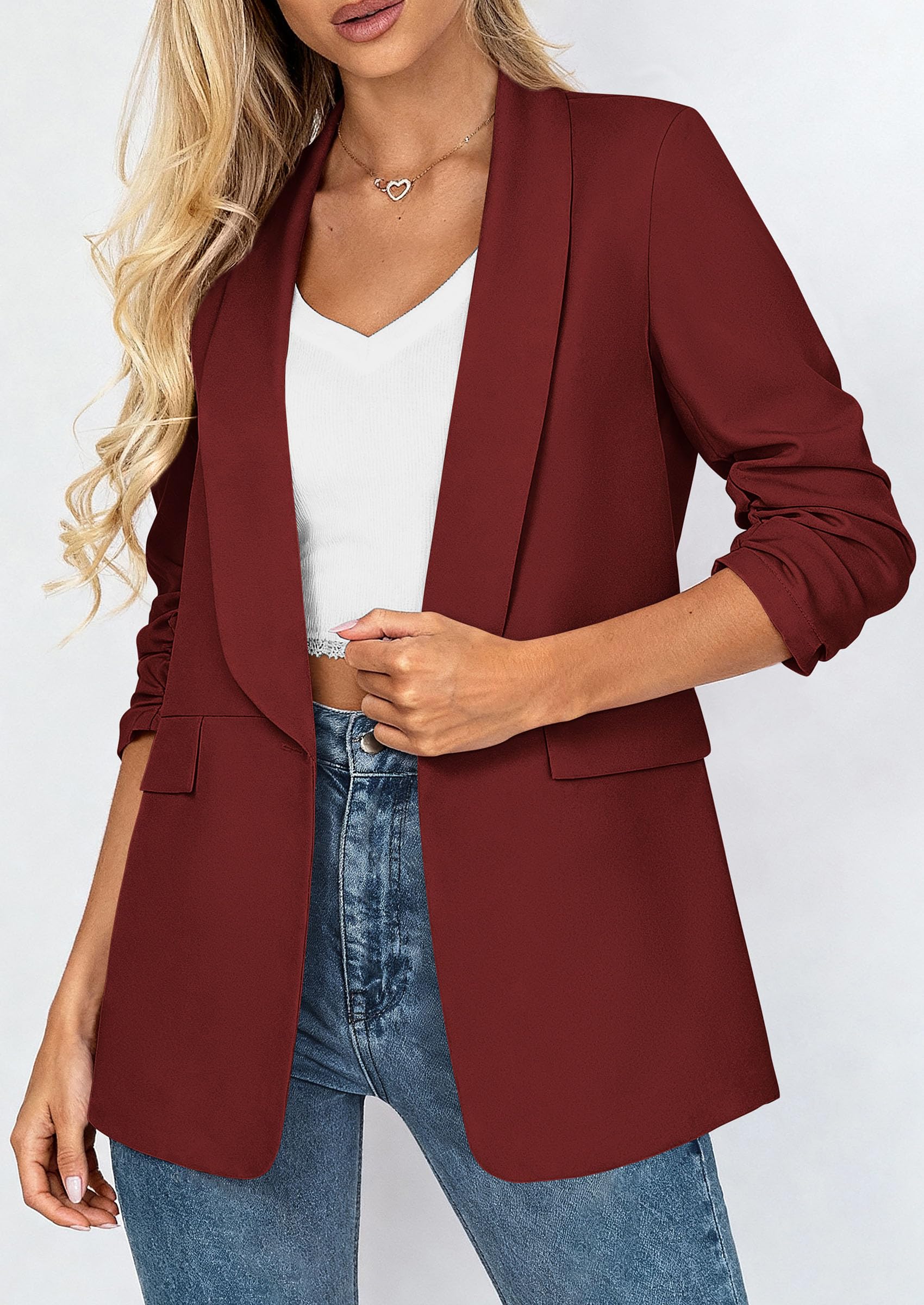 Women's Summer Blazers Business Casual Outfits Burgundy,XS